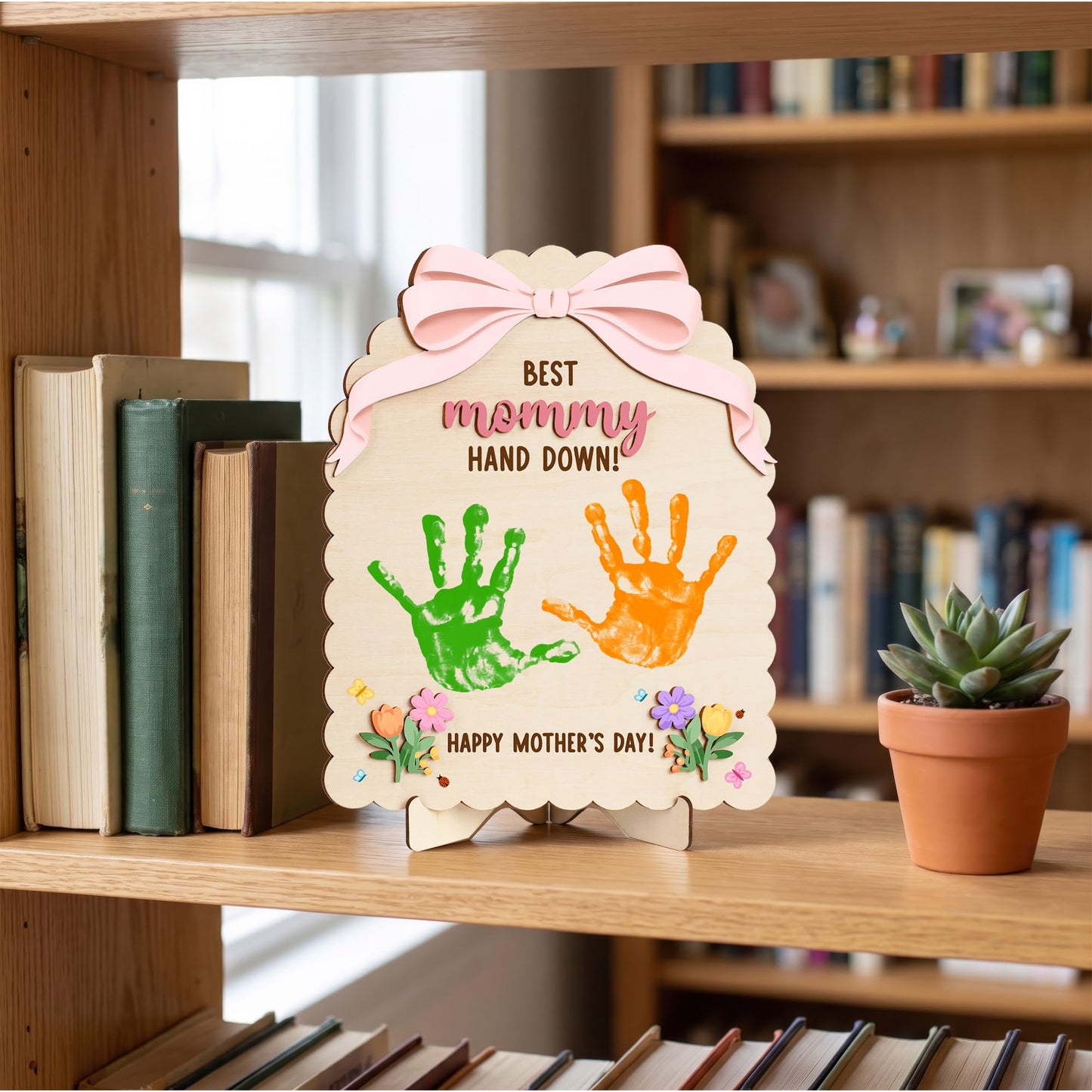 HYPERI DIY Mothers Day Crafts for Kids Handprint Art, Handprints Wooden Rose Flower Bouquet, Mothers Day Gifts for Mom from Kids, for Grandma from Grandkids, Mothers Day Keepsake Craft (Best Mom)
