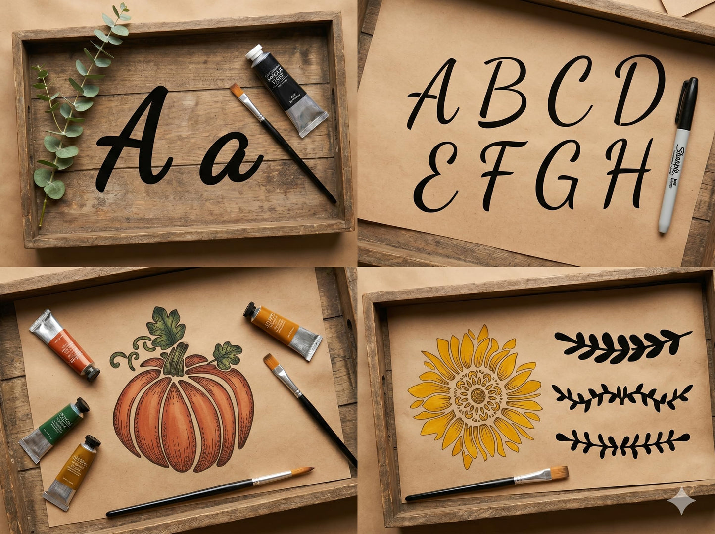 DLY Lifestyle Large Letter Stencils for Painting on Wood - 50 Pc Alphabet & Number Stencils for Crafts Reusable - Custom Cursive Lettering for Signs, Chalkboard, Fabric - Decorative & Seasonal Images