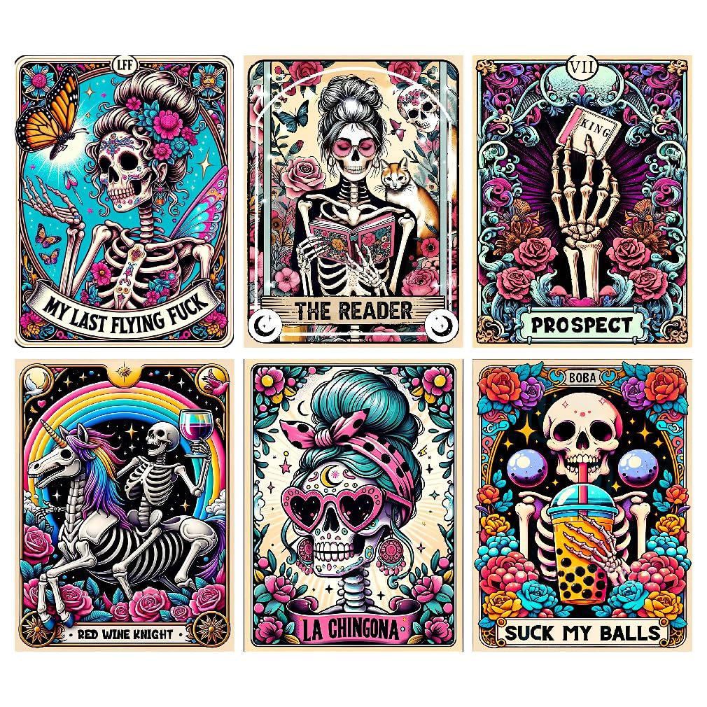 LWZAYS 6 Packs DIY Skull Diamond Painting Kits for Adults, Halloween Skull Tarot Diamond Art Kits for Beginners, Full Round Dots Diamond Arts and Crafts for Home Wall Decor Gifts(12x16 inch)
