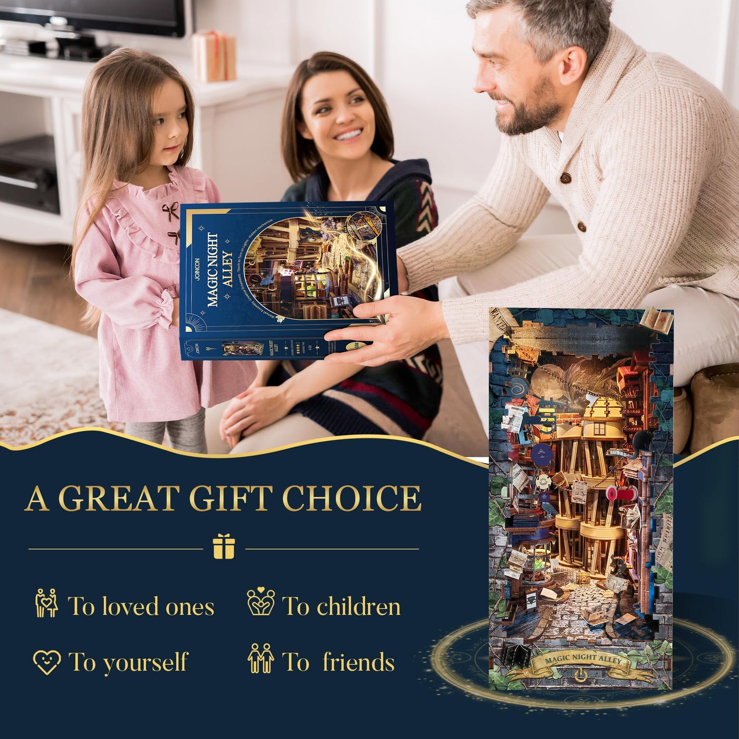 STRUCWOOD Magic Book Nook Kit - DIY Miniature House Dollhouse Kit for Adults Teens,3D Wooden Puzzle Booknook Bookshelf Insert Decor,Gifts for Family Friends -Magic Night Alley(SQ-16)