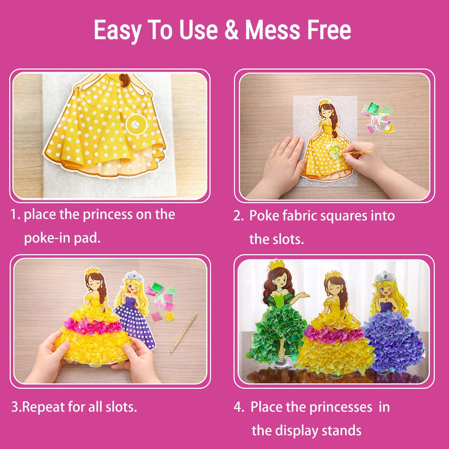 PoKraft Magical Princesses Poke Art, Paper Craft Kit with Gift Bag, Mess-Free Fun for Kids 3-9, Colorful DIY Activity Toys Games, Perfect Birthday Gifts for Girls, Builds Fine Motor Skills