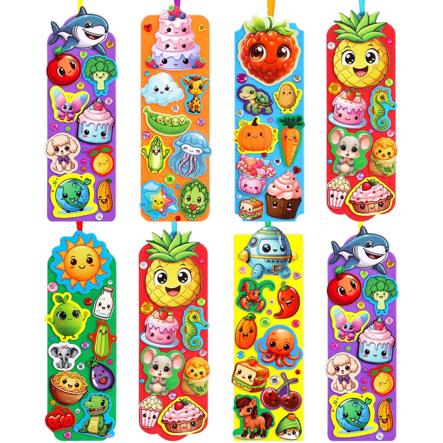 Treasure Cove Bookmark Craft Kits Kids DIY Bookmark Kit Foam Bookmarks Crafts Art Sets Fruits Sweet Treats Sun Ornaments Stickers for Kids Classroom Activities Rewards Party Favor 24 Pcs