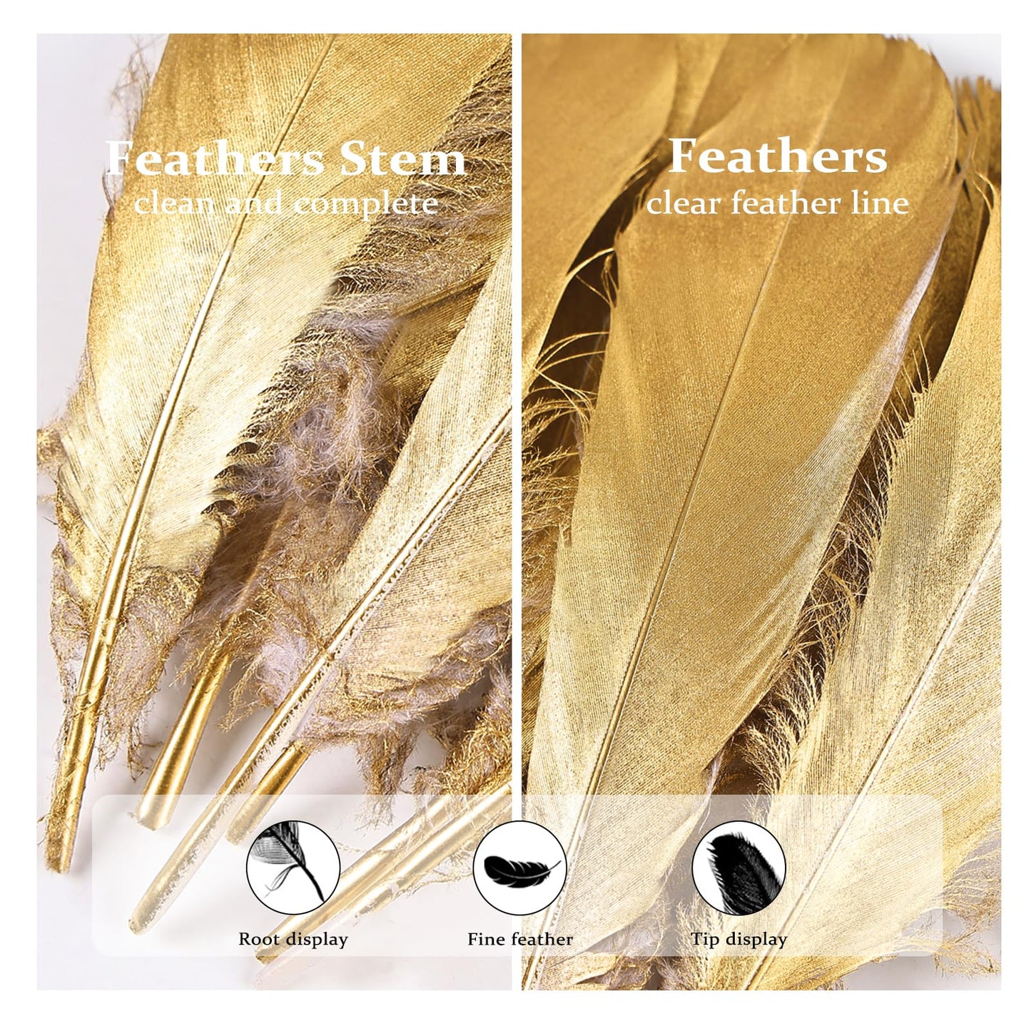 FeelfunFeather 120pcs Gold Goose Feathers 6-8 Inch 15-20cm Decorative Natural Goose Nagoire Feather Bulk for DIY Crafts Cosplay Wedding Party Christmas Halloween Home Decoration