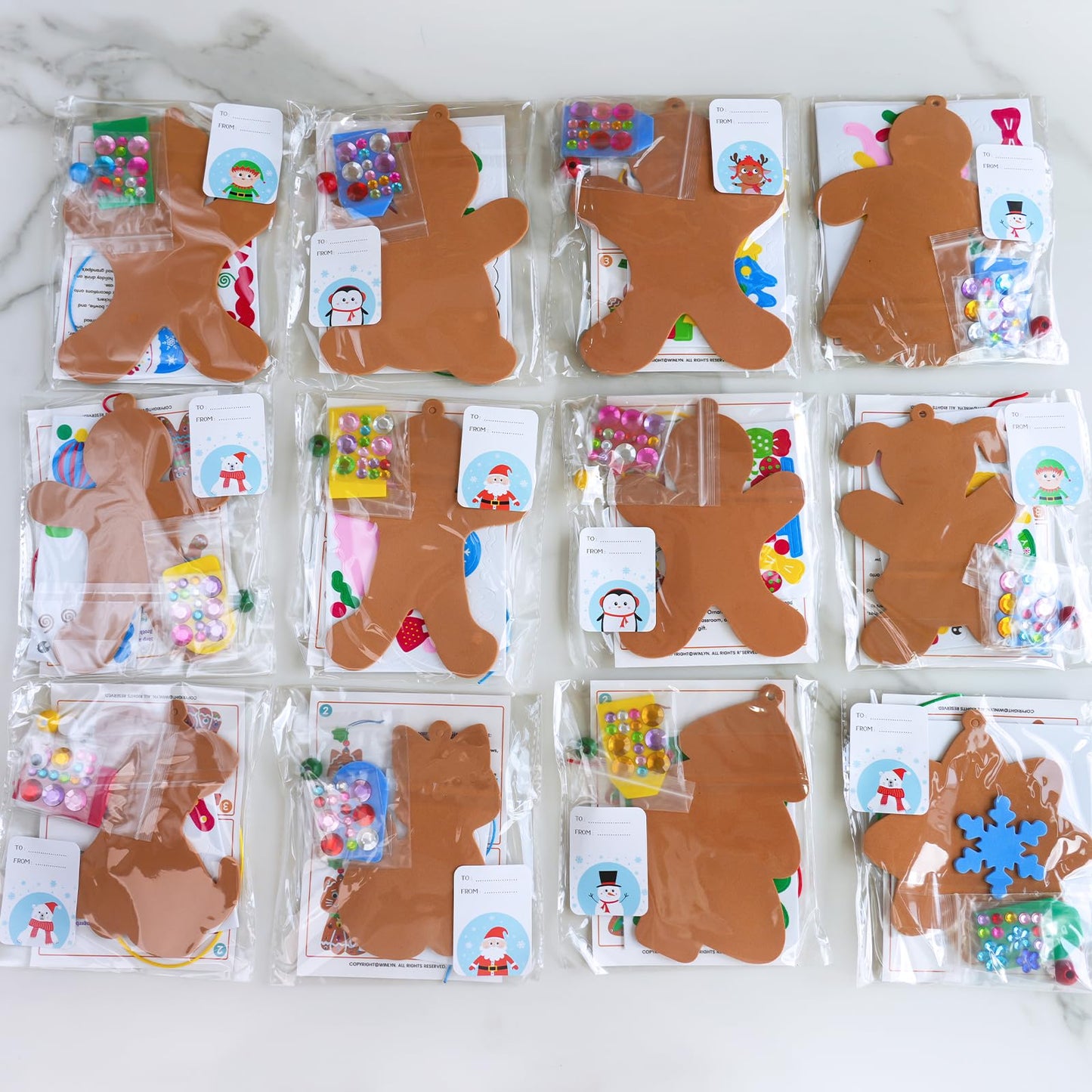 Winlyn 24 Sets 12 Designs Christmas Craft Kits Winter Crafts DIY Gingerbread Man Xmas Tree Ornaments Decorations Festive Foam Stickers Arts and Crafts Kids Holiday Classroom Activities Party Favors