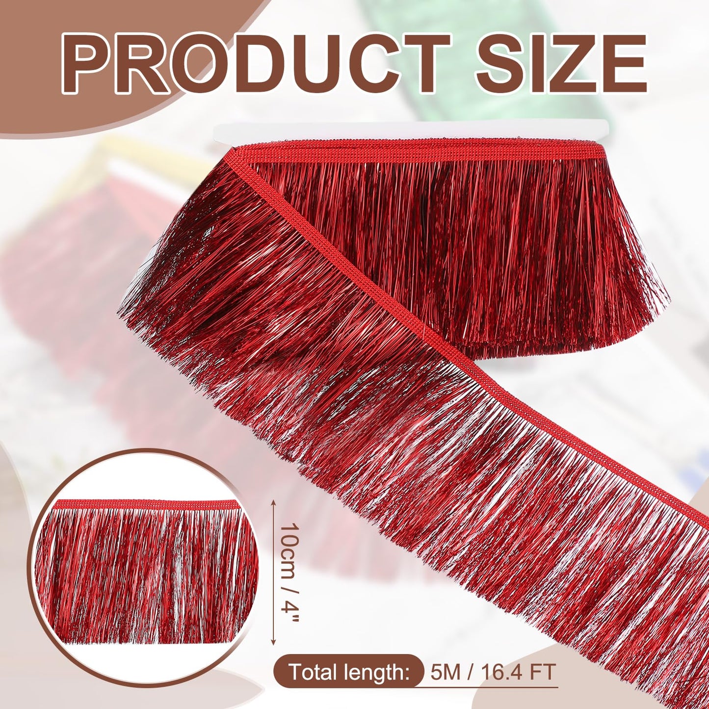uxcell 5.5 Yard of 4 Inch Shiny Tinsel Fringe Trim, Sparkling Metallic Fringe Trims Garland Tinsel Streamer for DIY Latin Dance Costume Clothing Accessories Holiday Decor, Red