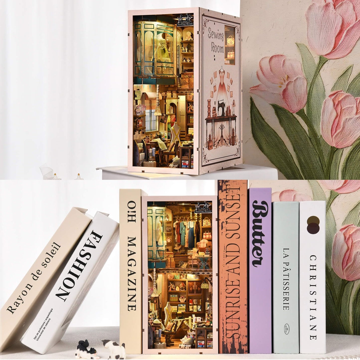 fifijoy Book Nook Kit - Sewing Room DIY Miniature House Dollhouse Kit for Adults and Teens, Booknook Tiny House Bookshelf Decor 3D Wooden Puzzle, Gifts for Family and Friends