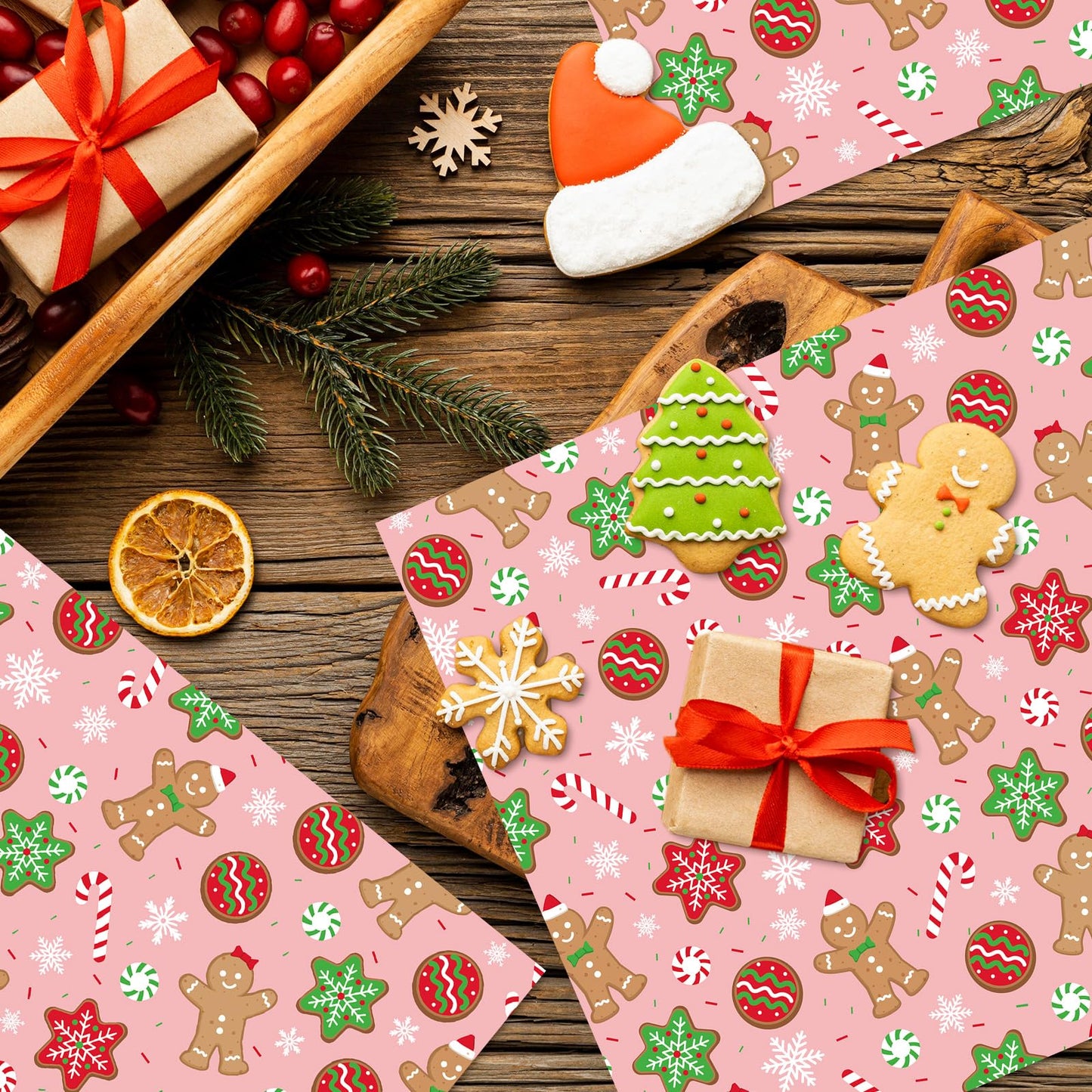 JarThenaAMCS 150Pcs Christmas Wax Paper Pink Gingerbread Man Snowflake Deli Paper Tissue Xmas Winter Sandwich Wrap Paper Oil-Proof Picnic Liners for Party Kitchen Supplies