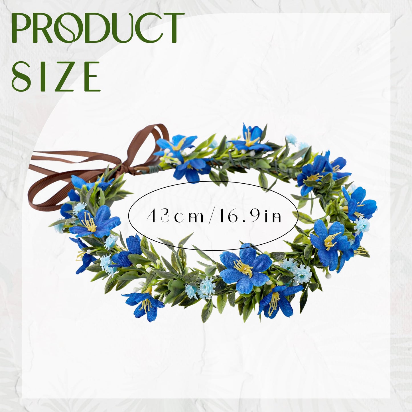 KorViSHOW Fairy Blue Flower Crown, Artificial Boho Floral Headpiece, Elf Forest Flower Headband with Ribbon for Women Girls Renaissance Faire Cosplay Birthday Wedding Festival Party Hair Accessory