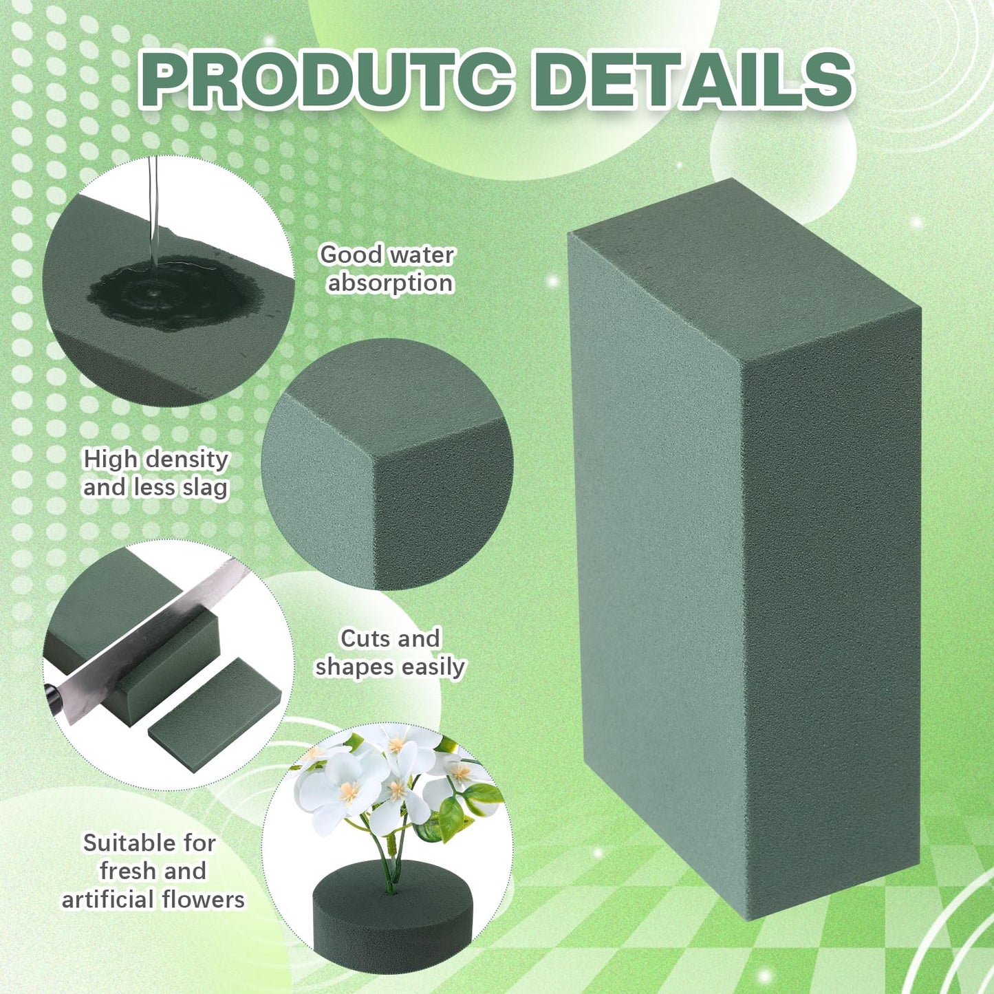 Baderke 30 Pack Floral Foam Blocks Round & Block Foam Set Green Wet & Dry Flower Blocks for Fresh & Artificial Flower Arrangement Florist Supplies for DIY Arts Crafts & Weddings