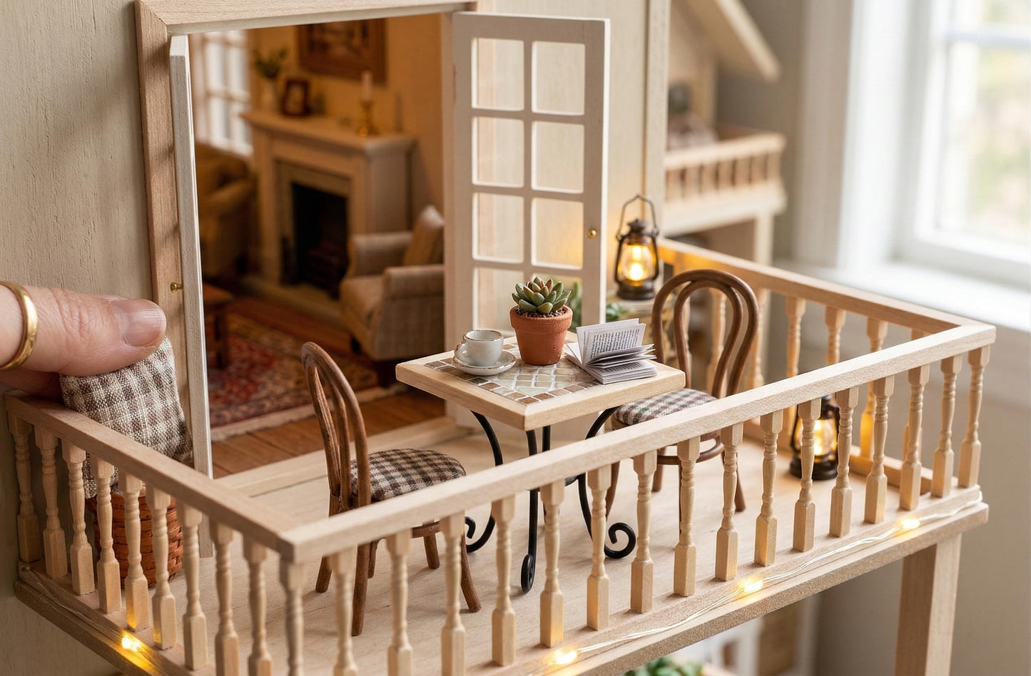 2PCS Dollhouse Railing Miniature Furniture - 1:12 Scale Wooden Stair woodHandrail Kit for DIY Fairy Doll House Accessories Victorian Dollhouse Micro Handrail