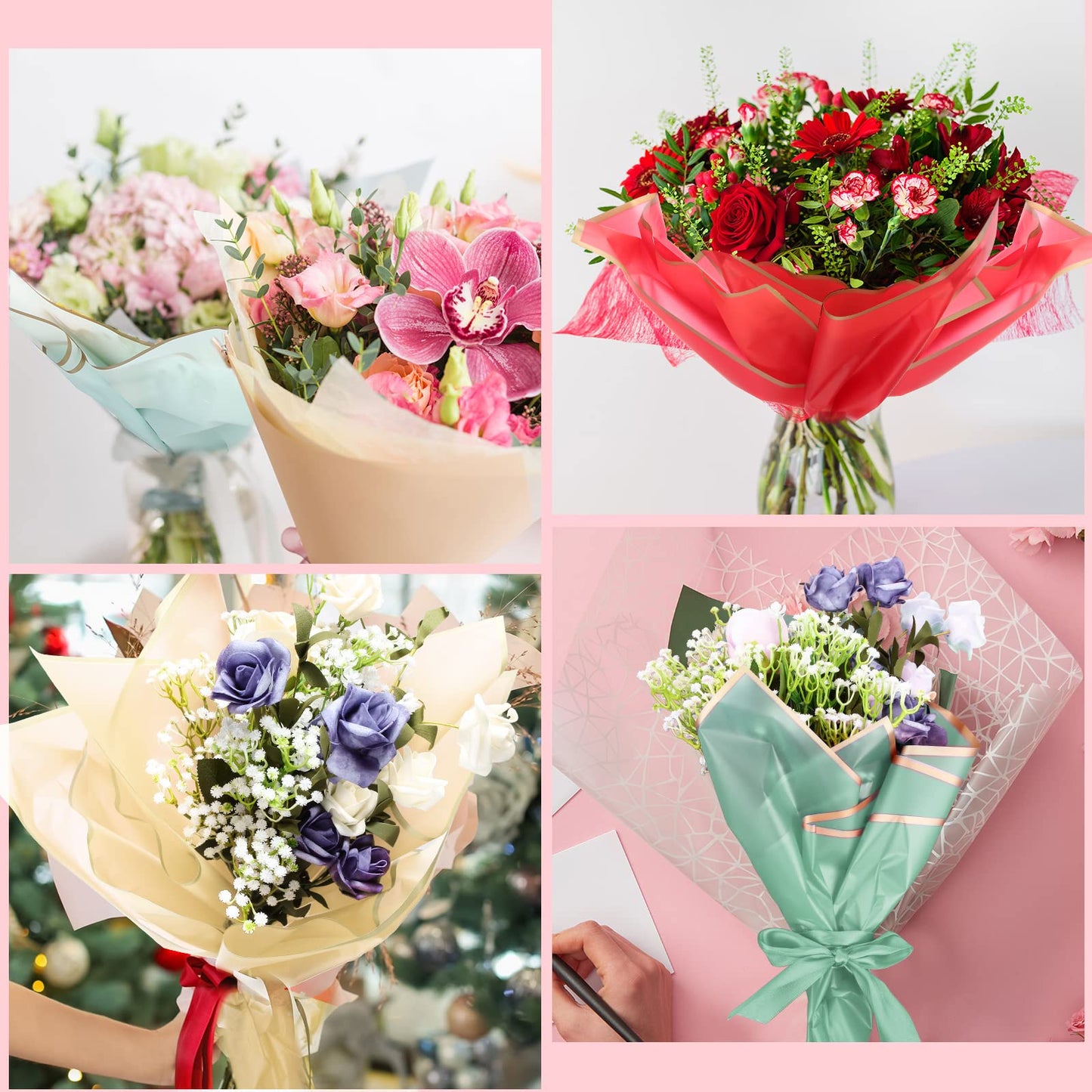 Yahenda 420 Sheets Flower Wrapping Papers:23"x23" Flower Bouquet Paper with Gold Edge Korean Style Bouquet Wrapping for Wedding Bridal Shower Anniversary Floral Supplies(Elegant Colors)