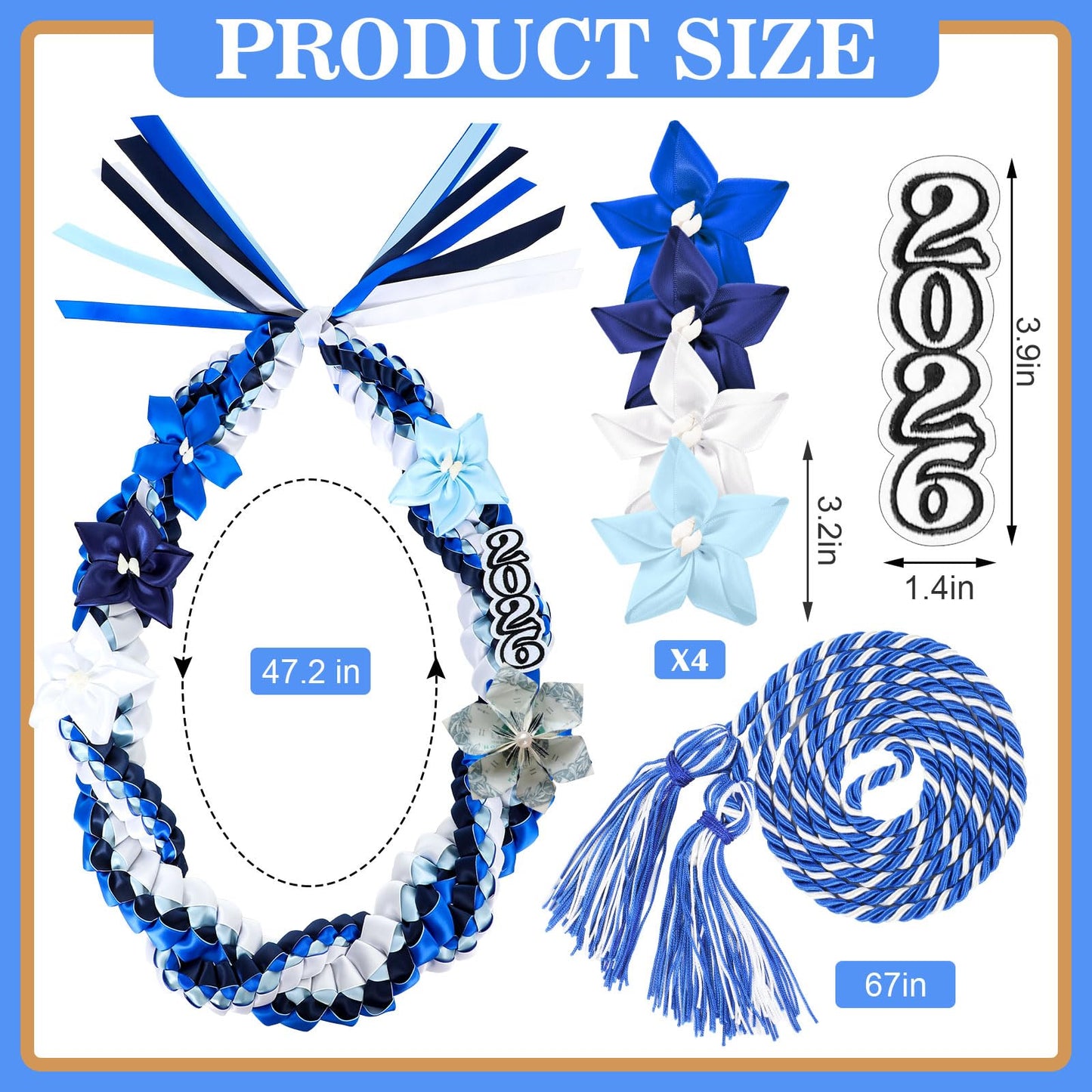 Craftsatin 2026 Graduation Money Leis with Honor Cord Class of 2026 Graduation Ribbon Money Leis Double Braided Handmade Necklace Kit for for High School College Grad Party Supplies(Blue White)