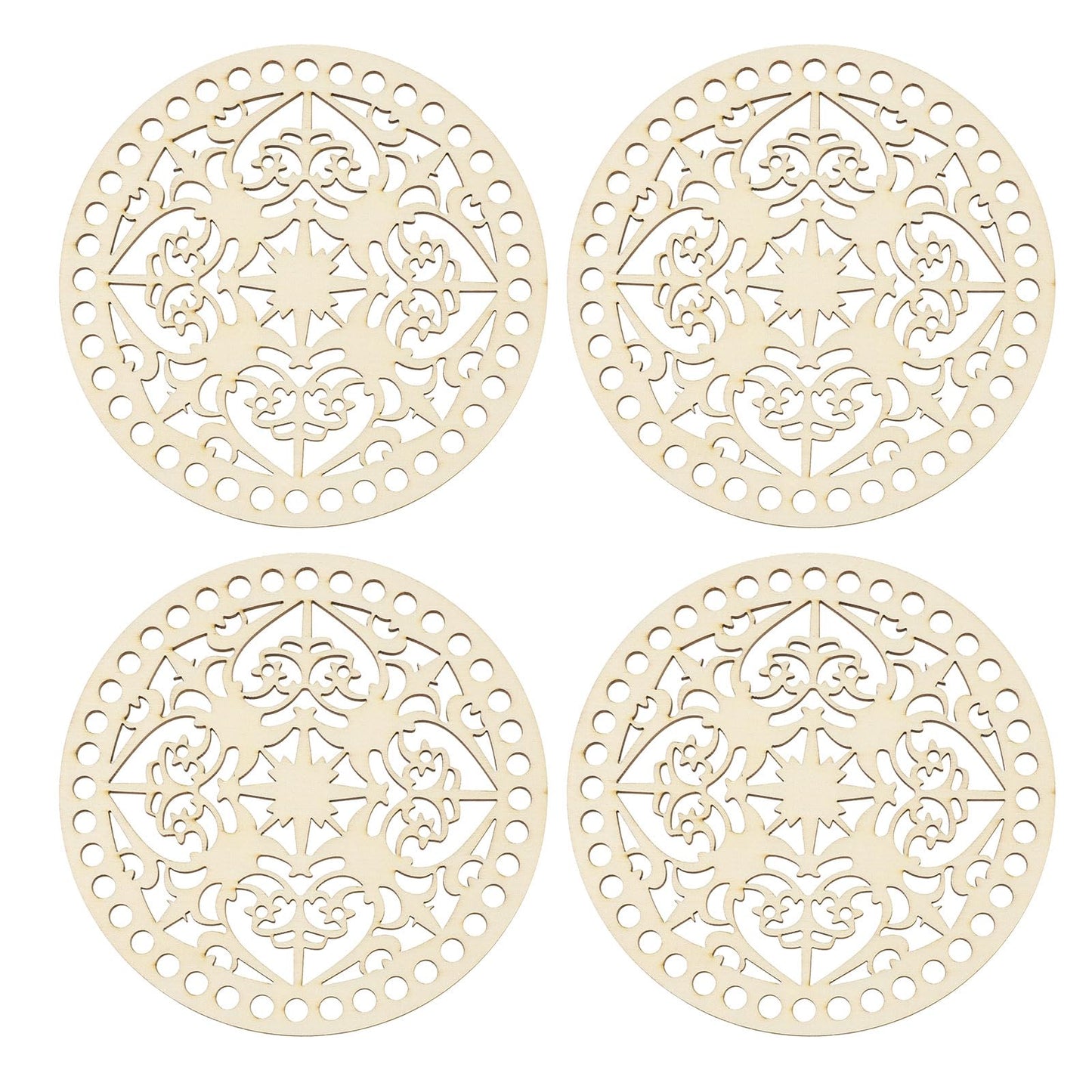 PATIKIL 4Pcs Crochet Basket Base, 5.5" Round Basket Bottoms Shaper Wooden Base Bag Making Supplies Weaving Knitting Kit for Crochet Shoulder Bag Handbag Purse Craft, Wood Color(Heart)