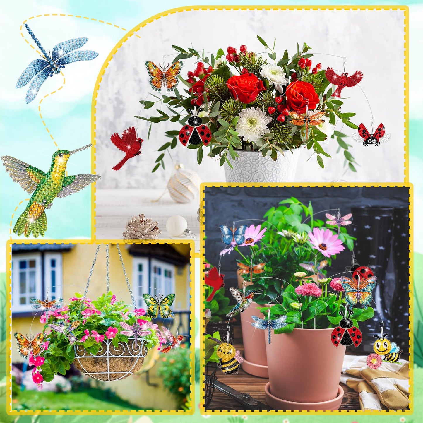 Reallnaive 24 Pcs Butterfly Diamond Art Swaying in the Wind 5D DIY Adult Diamond Art Kits High Flexibility Plant Stakes Decorative Garden Stakes Craft for Indoor Outdoor Yard Decor(Rich Styles)