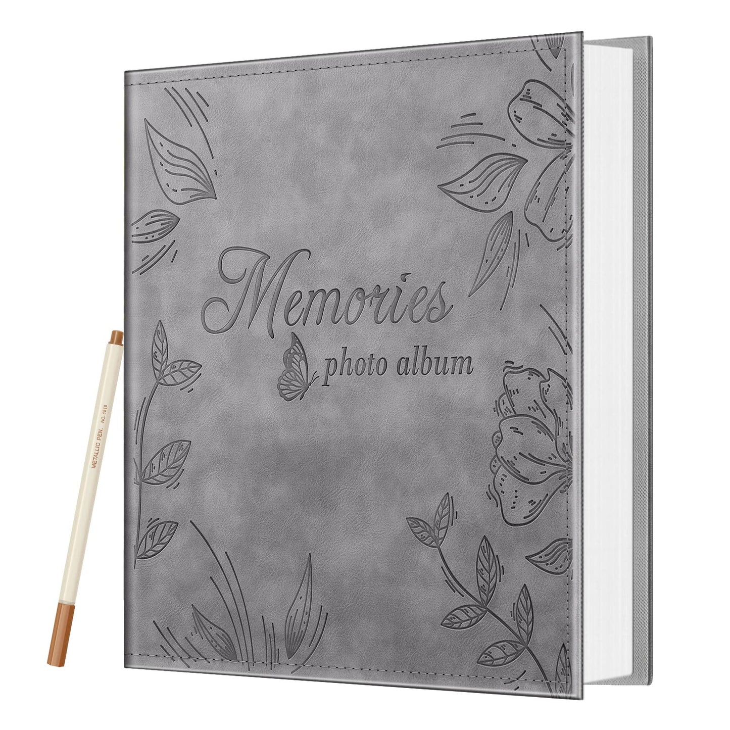 Fintie Photo Album Self Adhesive for 3x5 4x6 5x7 6x8 8x10 Pictures, 60 Sticky Pages DIY Photo Album with A Metallic Pen, Scrapbook Book for Family Wedding Anniversary Pictures, Gray
