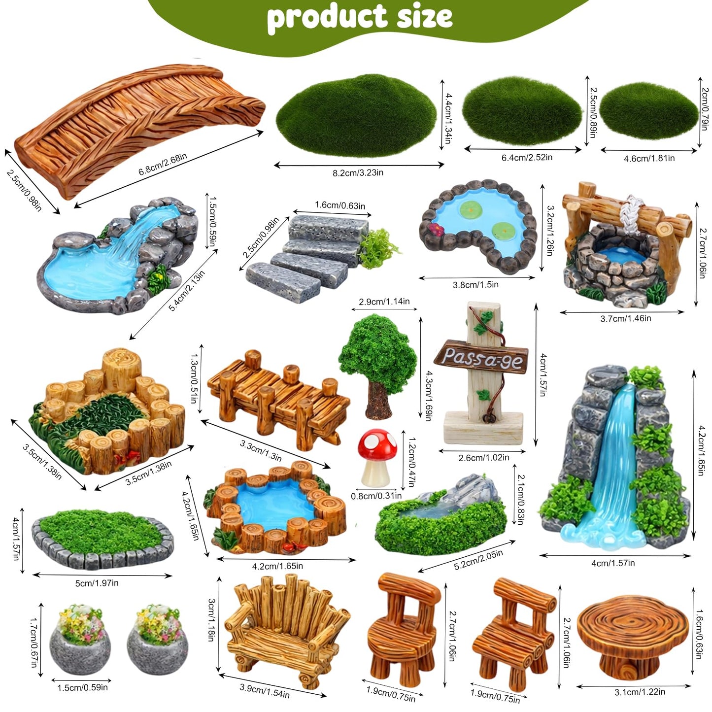 GGSTDDUP Mini Fairy Garden Accessories, Miniature Landscape Decorations Included Mini Bridge Pond Water Well for DIY Craft Lawn Pond Decor