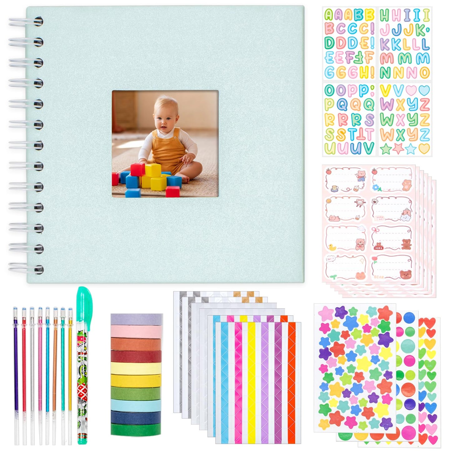 Kid Scrapbook Photo Album Hard Cover DIY Photo Album for Kids Instant Camera Print Paper with DIY Accessories (Blue)