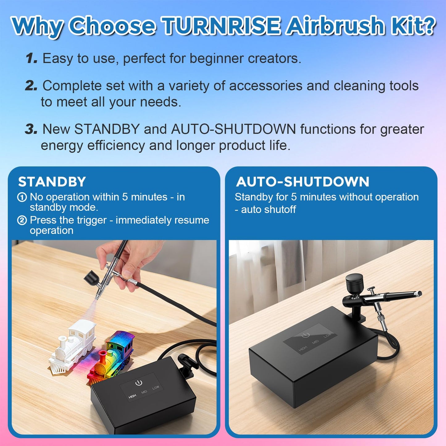 Airbrush Kit with Air Compressor, 50 PSI Clog-Resistant Air Brush Set, Dual Action Airbrush Gun with 3 Nozzles, Cleaning Kit for Painting, Models, Nails, Makeup, Cake Decorating