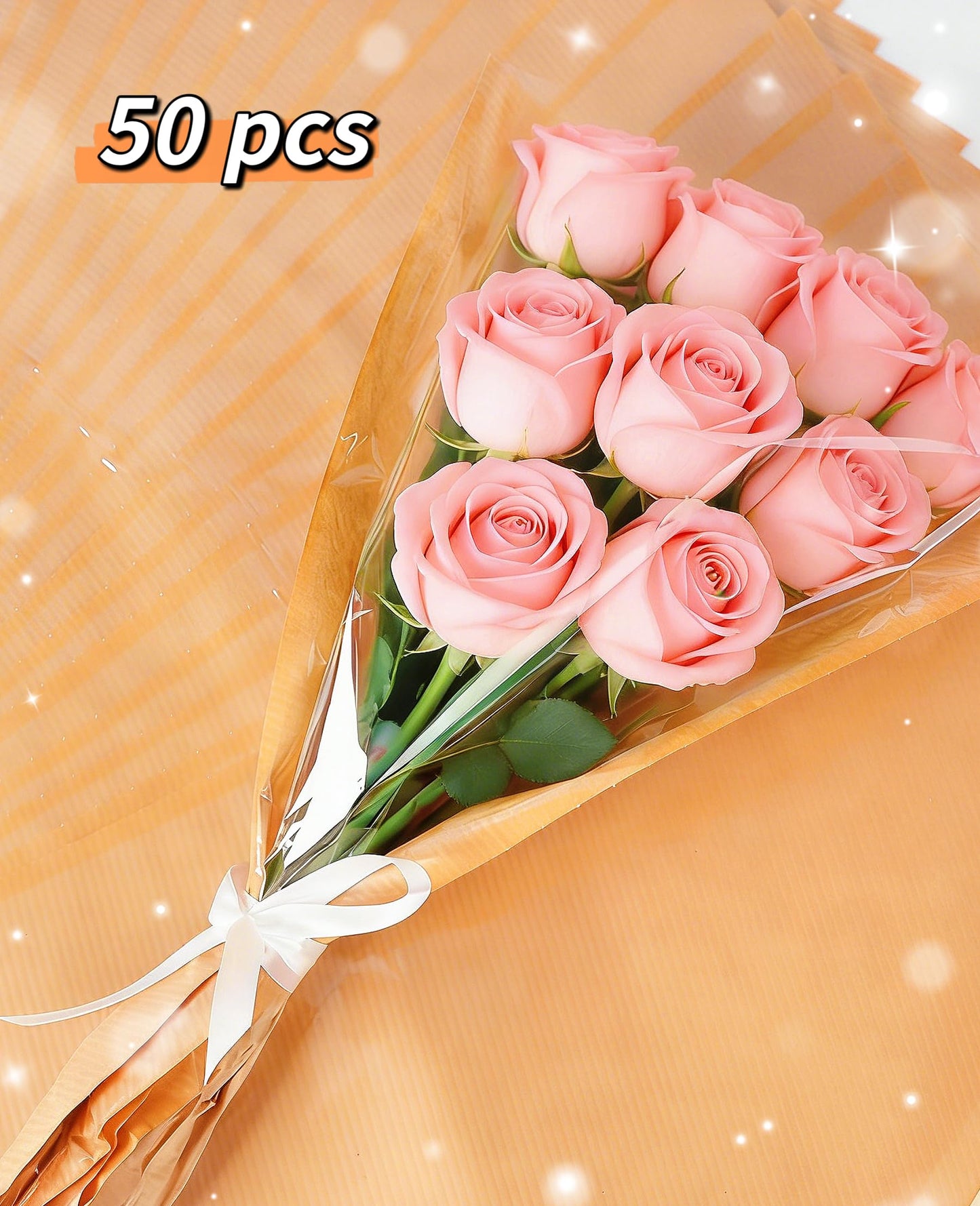 50 Pack Flower Bags for Bouquets, Brown Kraft Flower Bouquet Bags, Wrapping Sleeves for Florist Supplies, Gift Packaging for Wedding Birthday Valentine’s Day Mother‘s Day 9.8x3.9x17.9 Inches