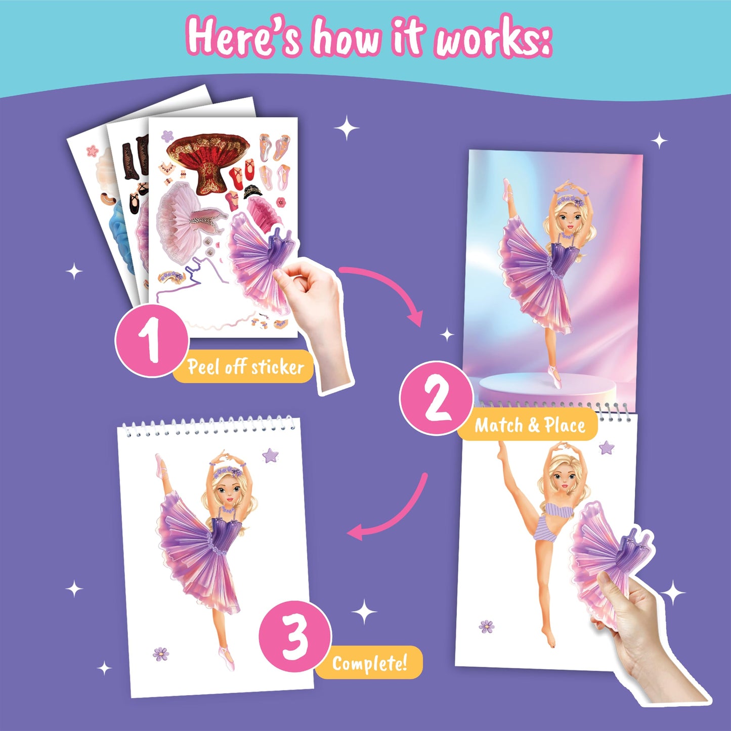 BSCOOL Sticker Dress Up Ballet - Sticker Activity Book for Kids. Learn Girls Fashion Design for Ballet with Stickers and Guides for Kids 5 and up. with 100+ Removable Stickers