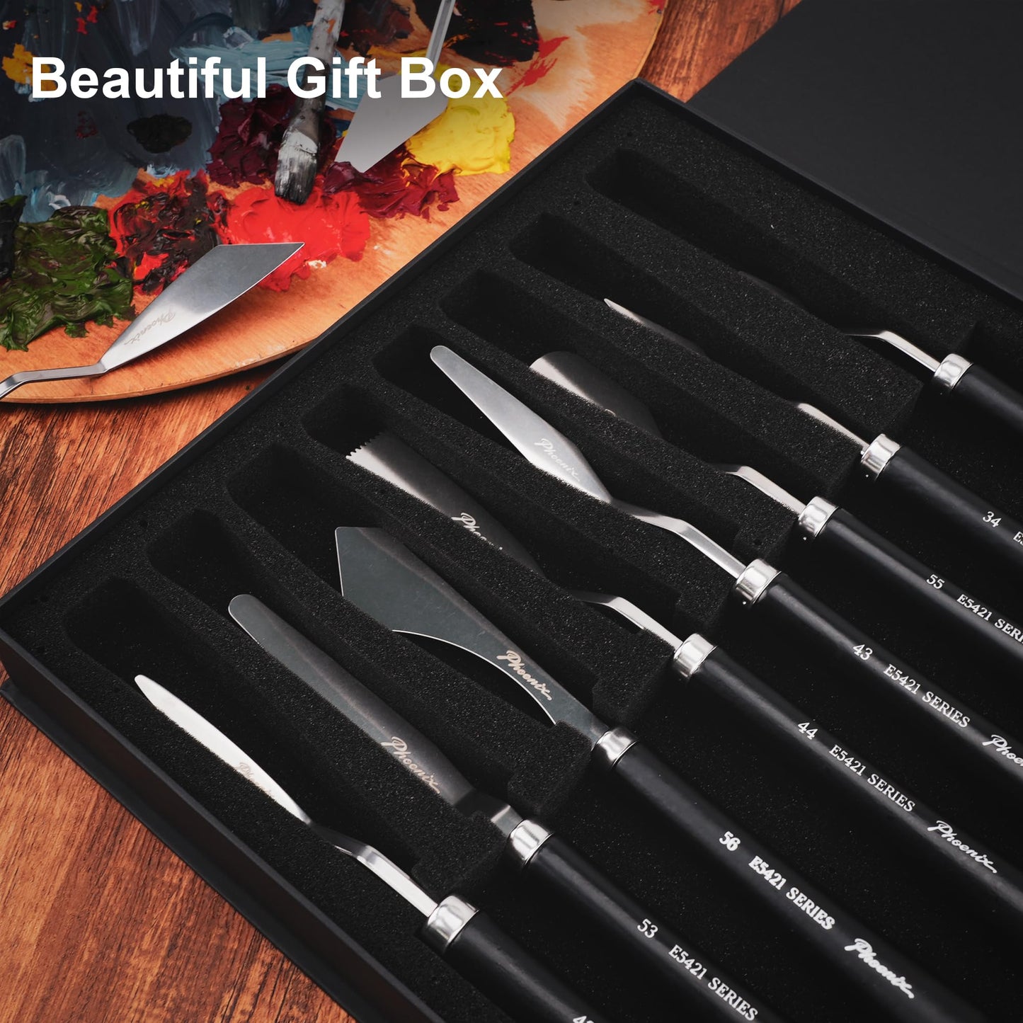 PHOENIX Flexible Palette Knife Set - 8 Pieces Stainless Steel Painting Knives with Gift Box, Art Knife Paint Spatula for Oil Acrylic Paint