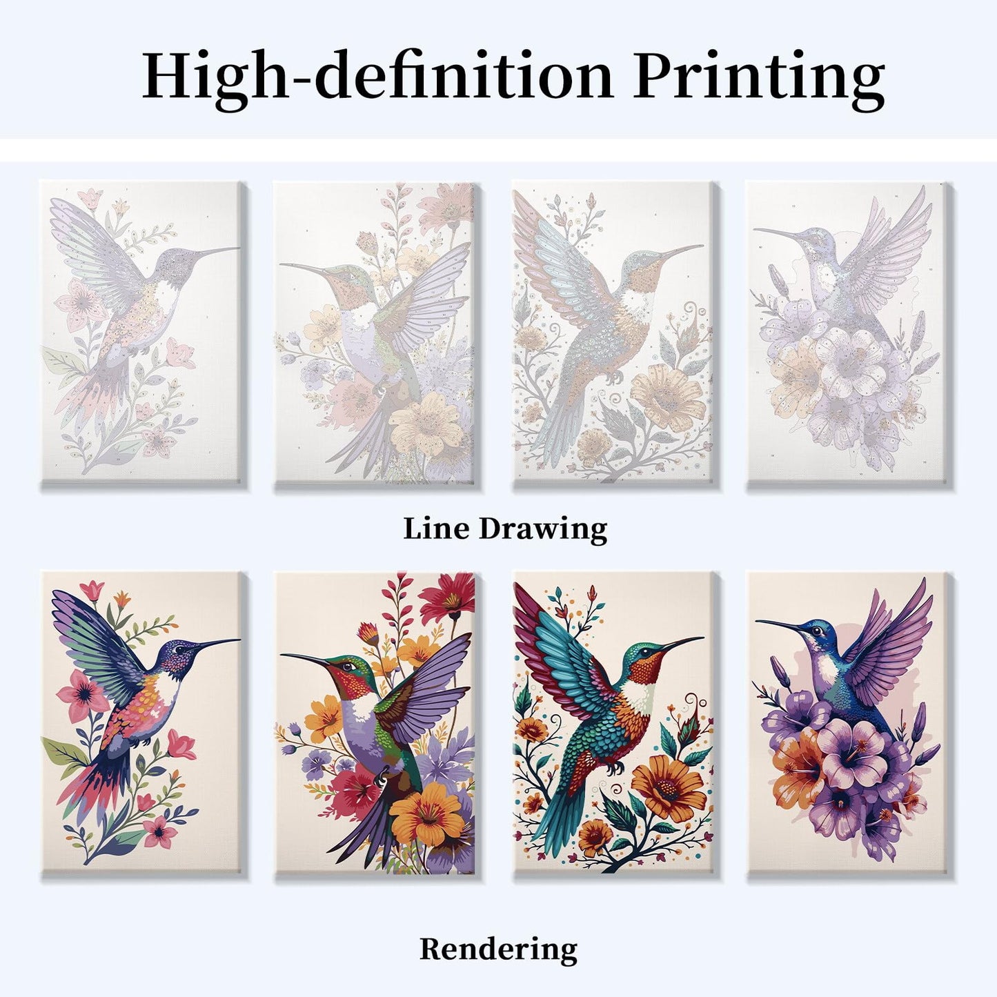 JOOZ 4 Pack Paint by Numbers Kit for Adults Framed, Hummingbird Paint by Numbers with Easel, DIY Flower Framed Adult Paint by Number Kits on Canvas, Oil Painting Kit for Home Decor 8x12 Inch