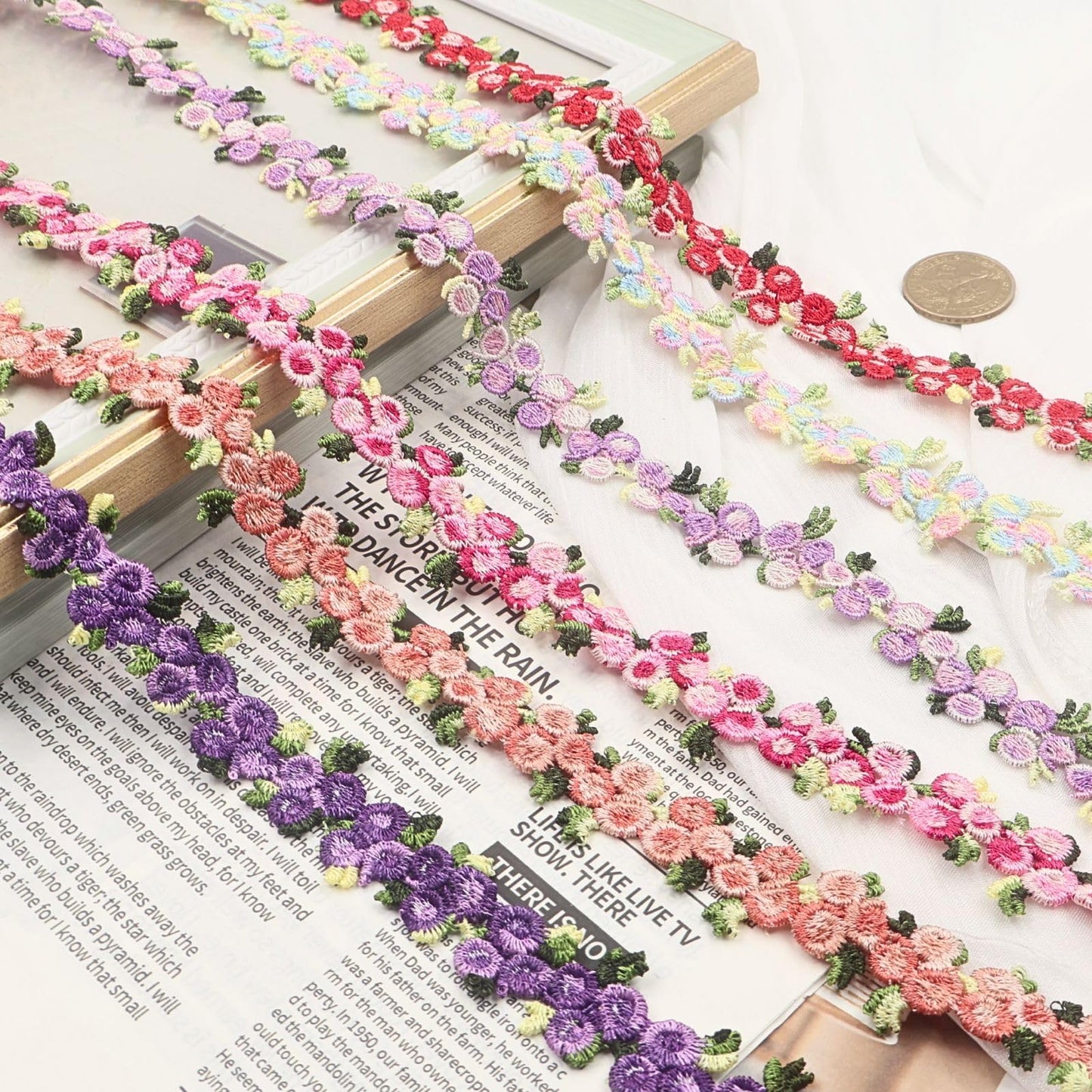 Bijou Joon 16 Yards Skin Pink Lace Trim Ribbon Floral Ribbon Floral Pattern Embroidered Lace Trim Applique DIY for Sewing Edge Craft Decorative Vestidos Garment Wedding Dresses Embellishment