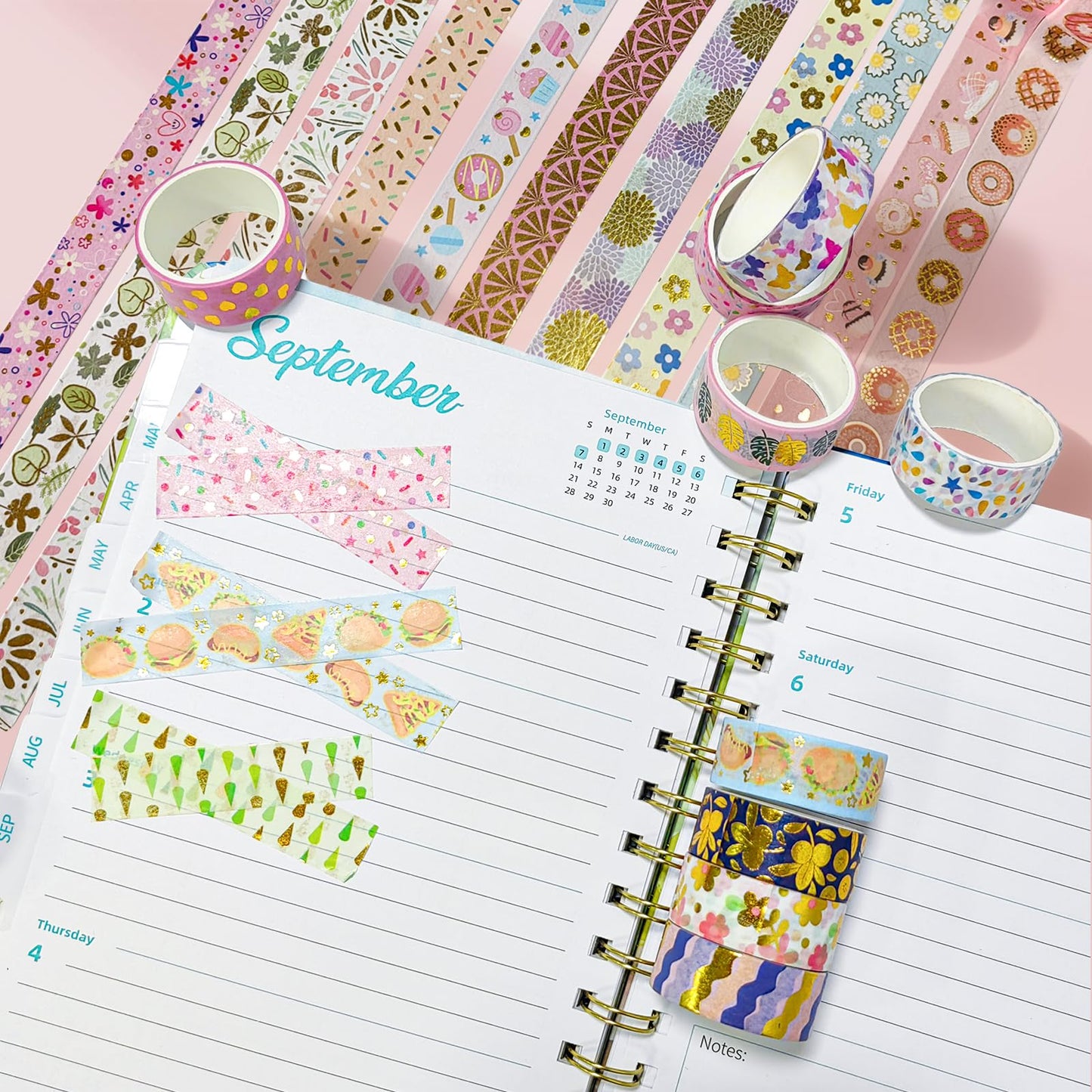Puninoto 60 Rolls Floral Washi Tape Set,Flower Patterns Decorative Skinny Blooms Masking Tapes with Gold Foil Supplies for Arts,Scrapbook,Planner,DIY Arts and Crafts,Gift Wrapping