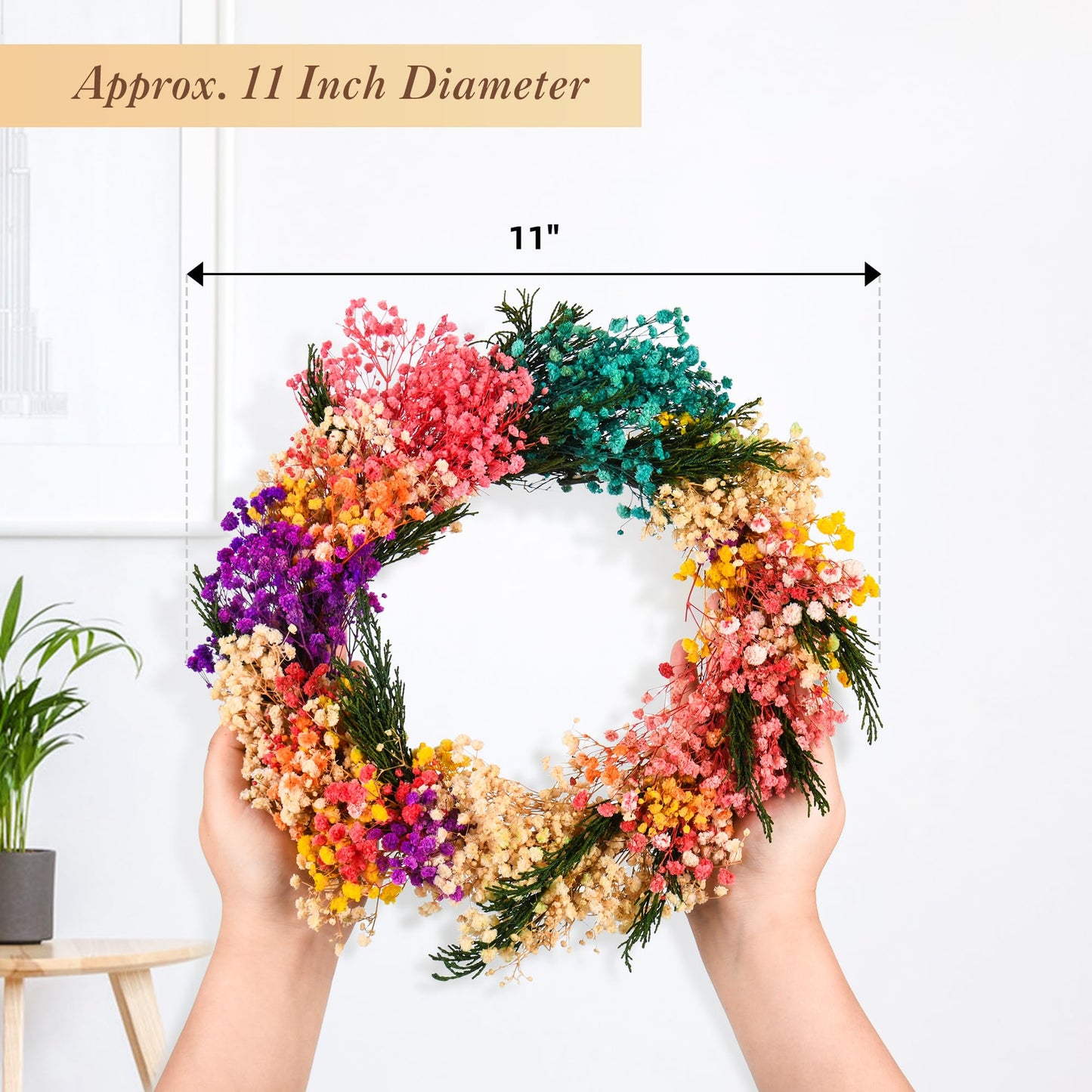 YZXZM 11 Inch Small Dried Flower Wreath – Handmade Baby’s Breath Spring Summer Wreath for Apartment, Nursery, Bedroom, Door & Wall Decor
