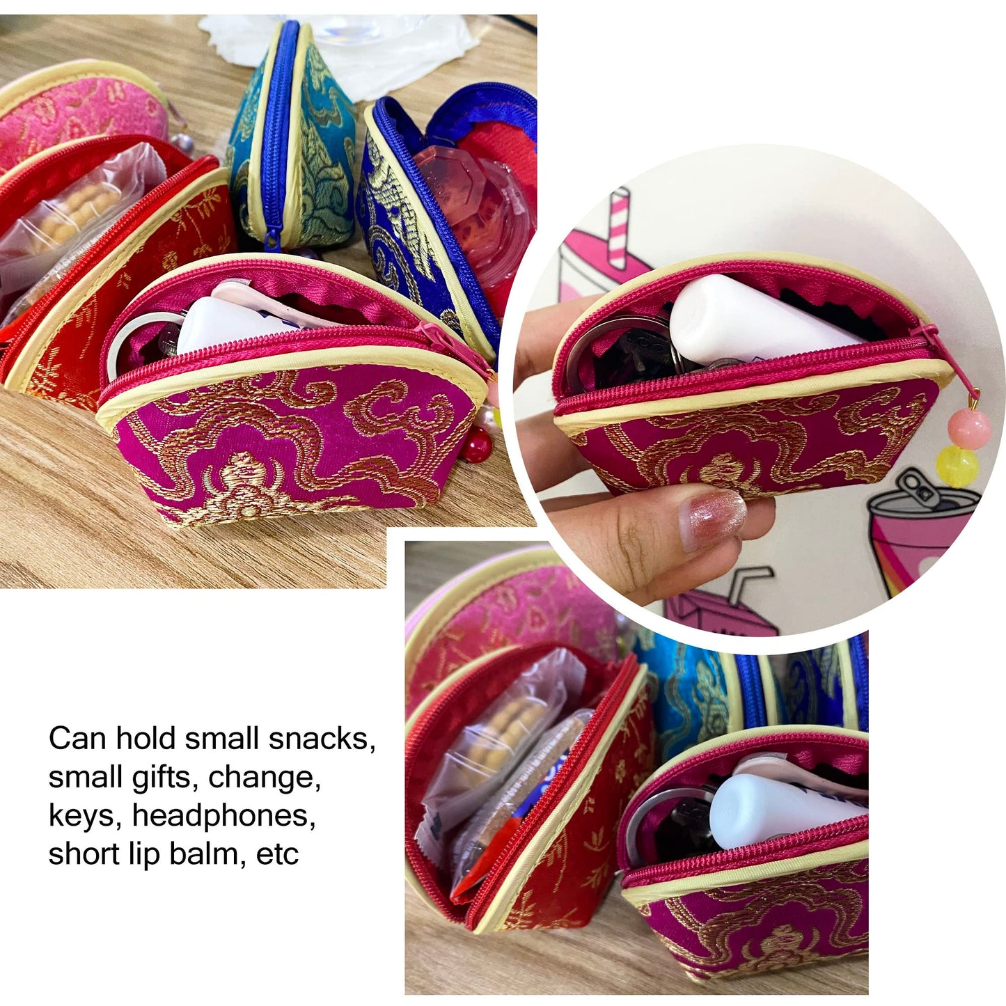 MIAO JIN 20Pcs Silk Coin Purse Zipper Purse Embroidery Sugar Jewelry Bag Lipstick Container Coin Wallet Gift Bag