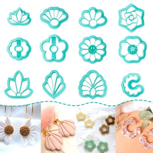 TAINSKY Flower Shape Polymer Clay Cutters Set, 12 Shapes Clay Earrings Cutters for Polymer Clay Jewelry, Plastic Clay Earring Cutters for Polymer Clay Jewelry Making
