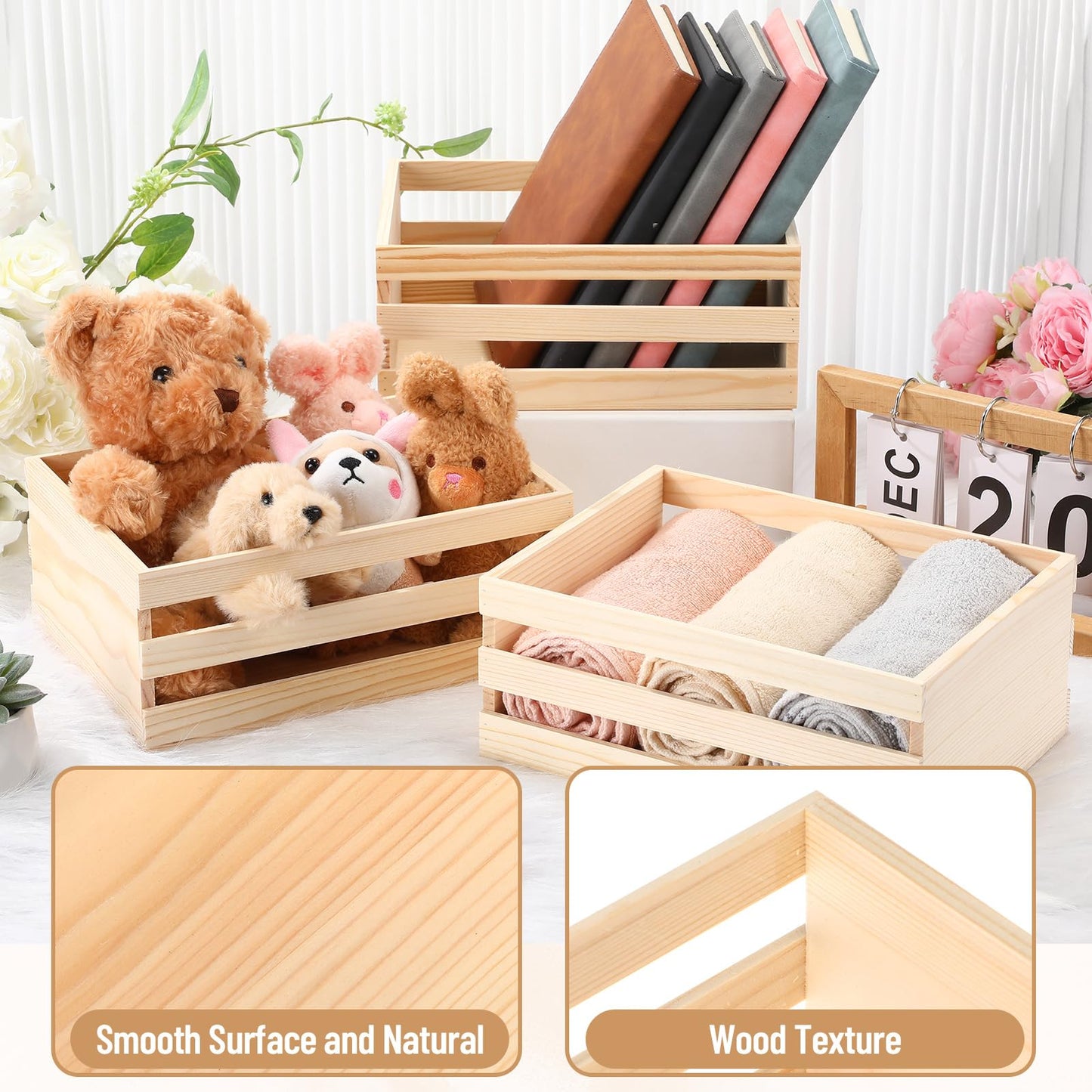 Gerrii 12 Pcs 8'' Small Wooden Crates for Easter Crafts Unfinished Crates Centerpiece Mini Rustic Wood Basket Box for Display Storage Milk Wine Closet Home Bathroom Kitchen Office Decor