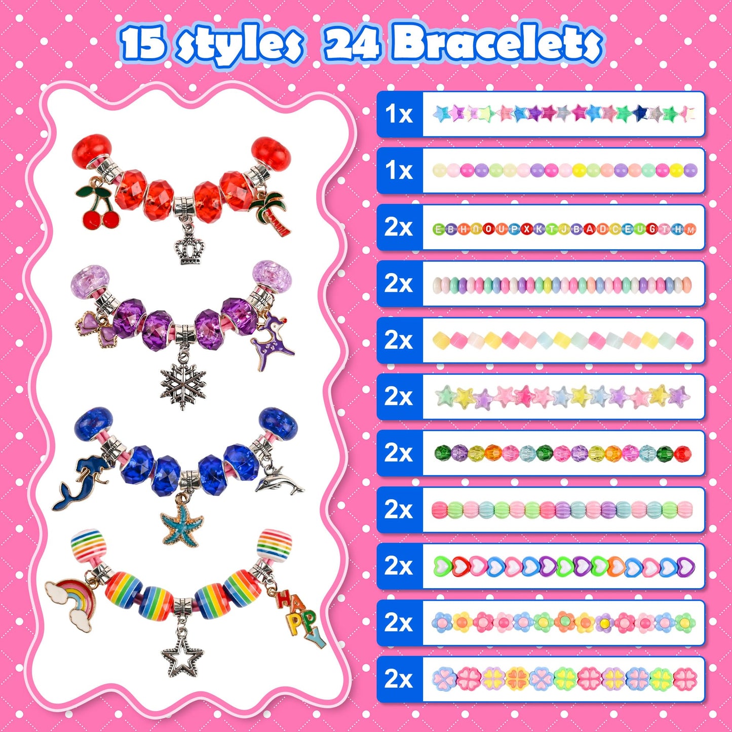 Ulema 24Pack Party Favors Birthday Return Gifts Goodie Bags Charm Bracelet Jewelry Making Kit Valentine's Day Gifts Friendship Bracelet Kit Classroom Rewards