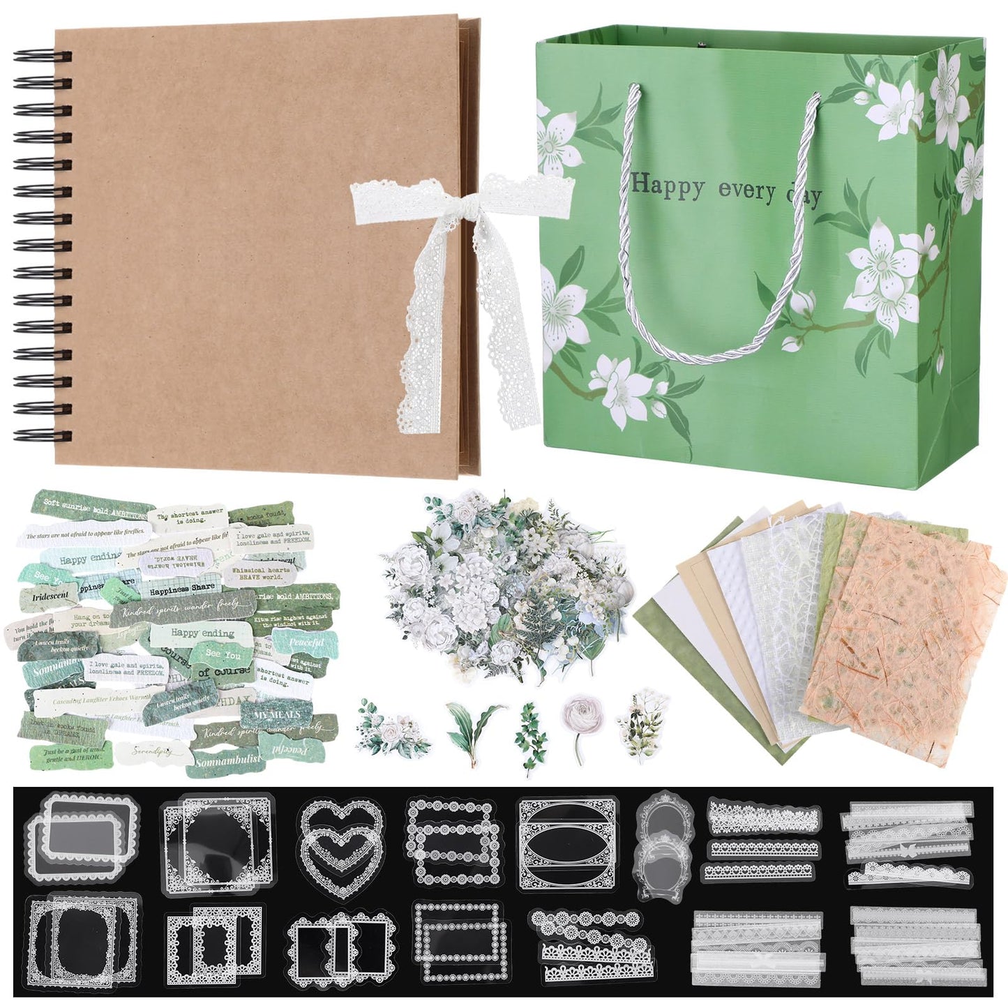 Wedding Guest Book Letters to The Bride Scrapbook, Wedding Planner Book and Organizer with DIY Blank Paper Photo Album and Flower Stickers, Decorative Paper, Slips, Photo Frames, Adhesive Strips
