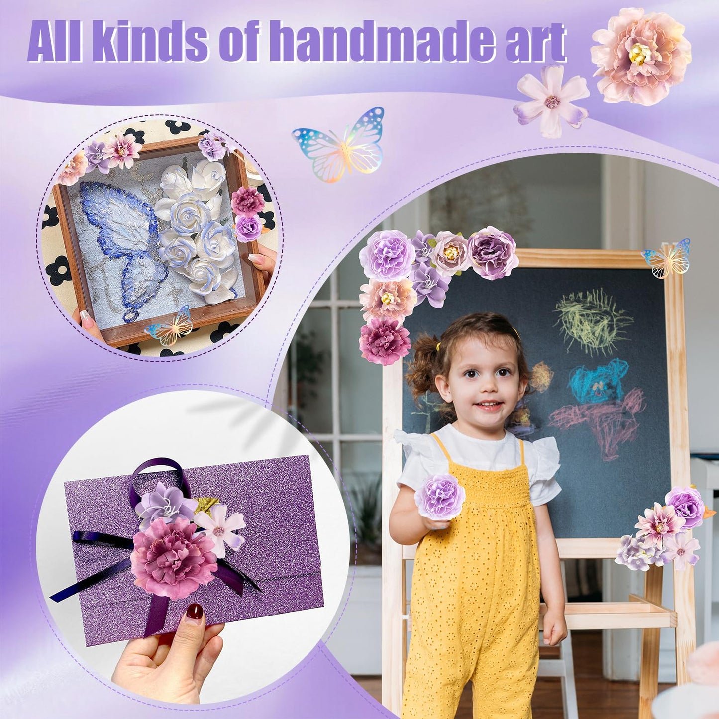 DIY Graduation Cap Decoration Kit, Purple Grad Cap Topper Supplies with Faux Flowers, 3D Butterflies, Rhinestones, Pearl Stickers, Alphabet Stickers and Glitter Paper for 2025 Graduation Party Decor