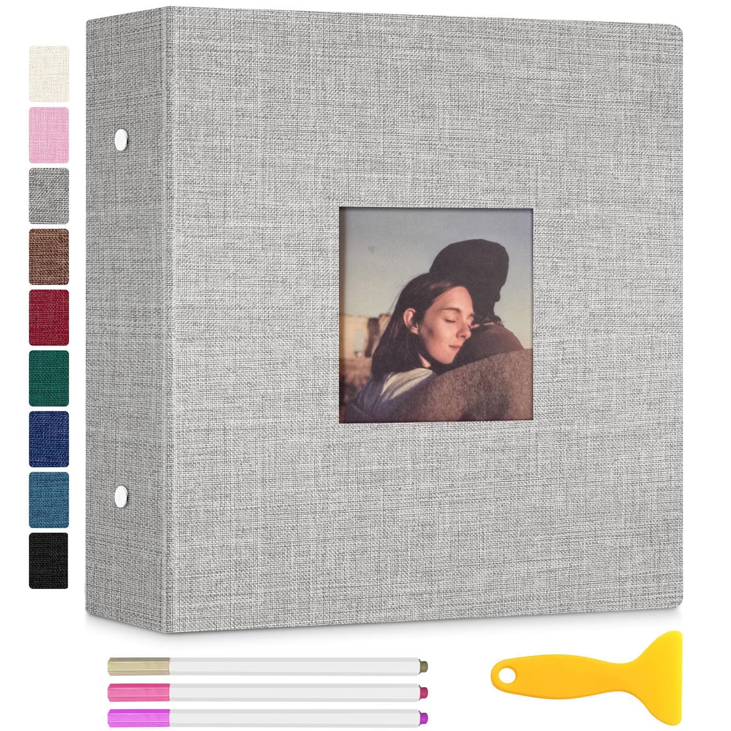 Zesthouse Photo Album Self Adhesive with Picture Display Window, 3-Ring Scrapbook Albums 60 Pages Holds 8x10 5x7 4x6 Photos, DIY Photo Book Ideal Gift for Family Wedding Baby