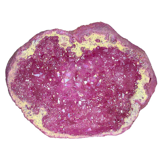 TUMBEELLUWA Irregular Titanium Coated Crystal Geode Stone Decor Natural Rainbow Rock Crystal Cluster Specimen for Home & Office, Fuchsia