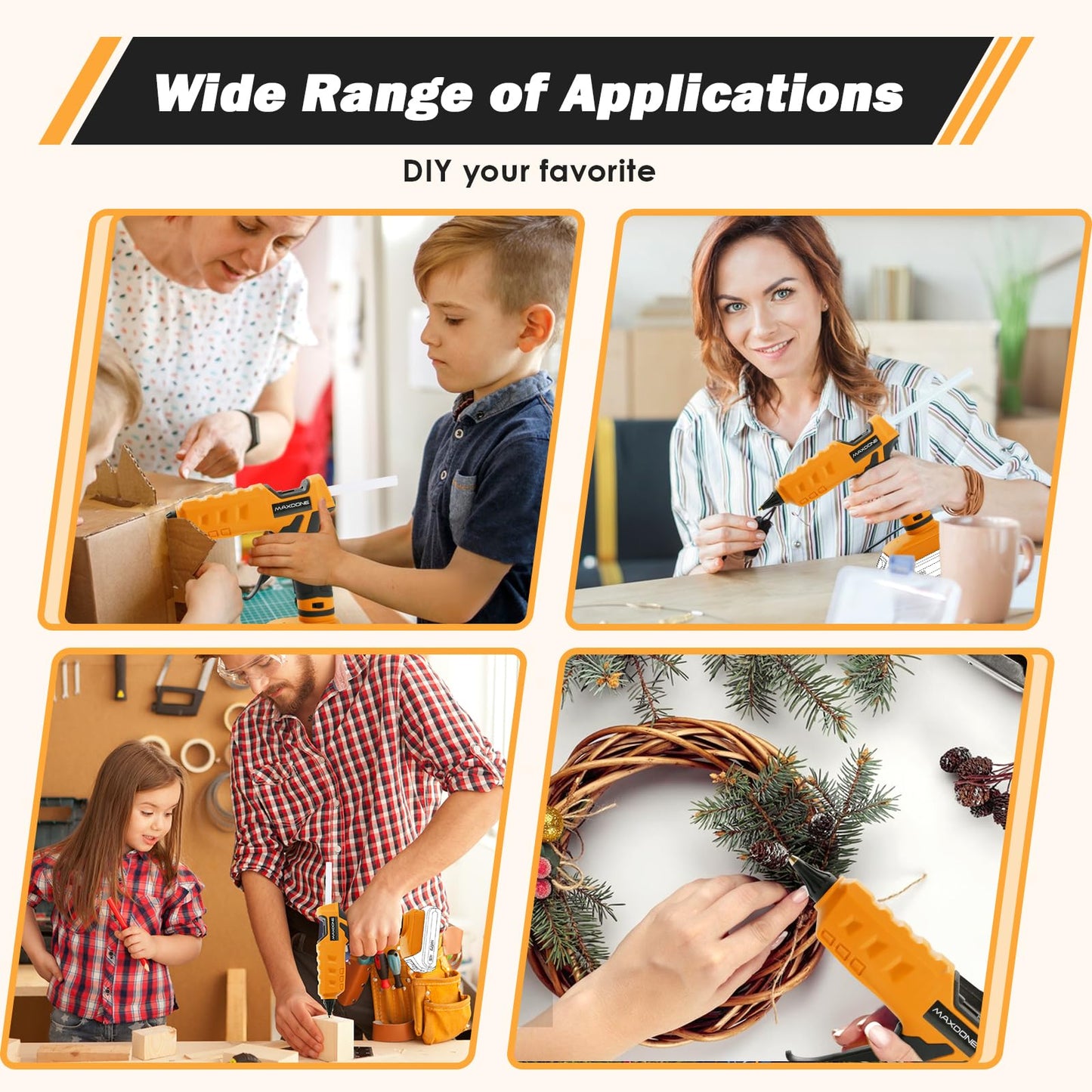 100W Cordless Hot Glue Gun for DeWalt 20V MAX Battery (Tool Only) Wireless Power Glue Gun Full Size with 12pcs Glue Sticks(0.43")(11mm) for Art DIY Craft Home Repair School(Battery Not Included)