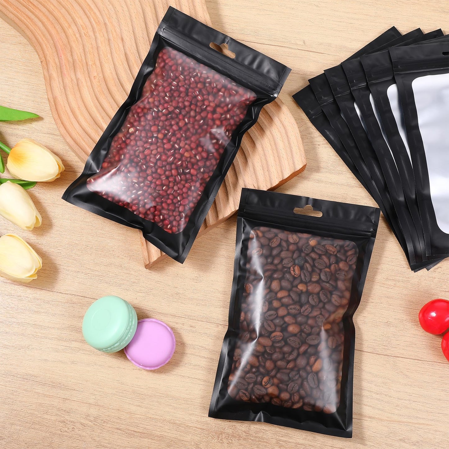 300 Pcs Smell Proof Resealable Bags, Aluminum Foil Pouch with Clear Window 4.7 x 7.8 Inch Black for Food Storage Small Business Jewelry Gift Packaging