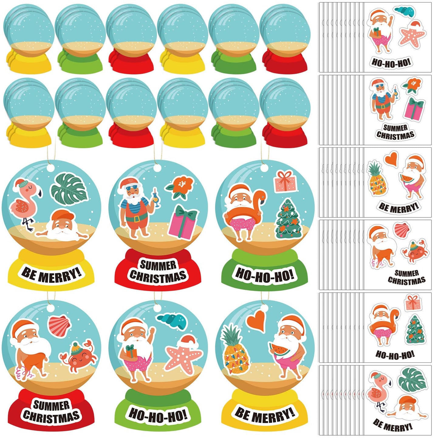 Soulchen 36 Pcs Summer Christmas Craft Kit DIY Crystal Balls Greeting Card with Christmas Fun Stickers for Hawaiian Tropical Christmas Party Decorations Favors Supplies School Family Craft Activities
