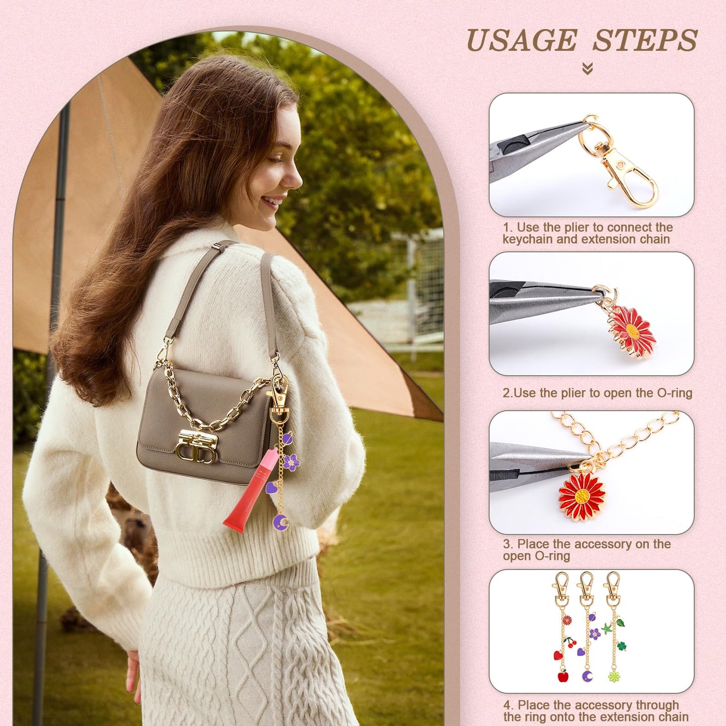 Pengxiaomei 401 Pcs Charms Jewelry Keychain Making Kits, Key Chains Women Cute Mothers Day Gifts Bag Charm Kit Including 150 Charms Keychains Making Supplies for DIY Crafting and Jewelry Gifts