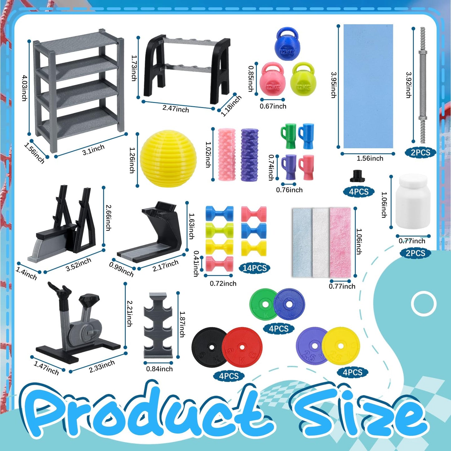 Miniature Gym Equipment Set, Plastic Mini House Fitness Accessories, Miniature Workout Room with Treadmill Exercise Bike Dumbbells for Miniature House Decor Micro Landscape DIY Crafts