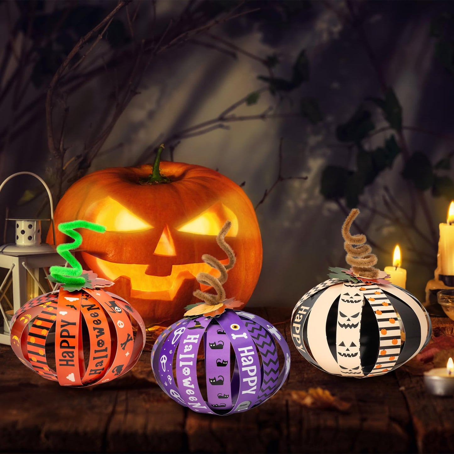 BeYumi Halloween Paper Pumpkin Craft - 36Pcs Paper Strip Pumpkin Craft Kit Kids DIY Fall Happy Halloween Holiday Thankful Kit Autumn Spooky Religious Decor Home School Classroom Party Fun Activities
