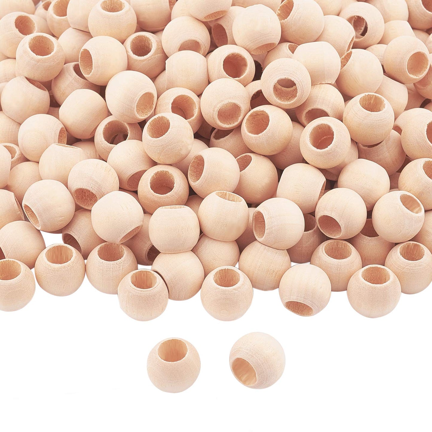 PH PandaHall 300 Pcs 14mm Natural Unfinished Wood Spacer Beads Large Hole Round Ball Wooden Loose Beads for Crafts DIY Jewelry Bracelet Making Christmas Decoration