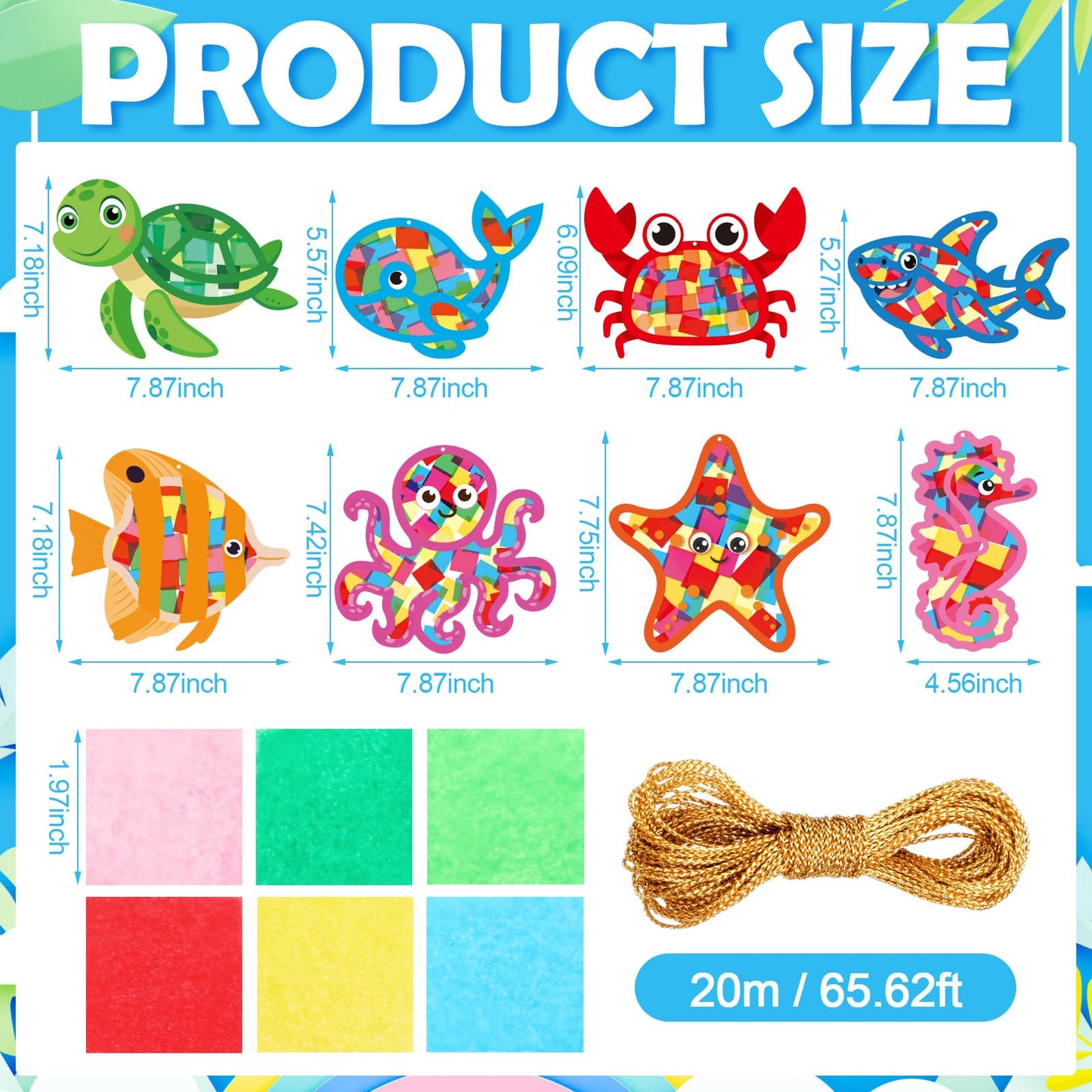 DoubleFill 48 Pcs Marine Animals Suncatchers Craft Kits DIY Under The Sea Summer Stained Glass Effect Tissue Paper Kits Bulk for Summer Window Decor Ornament Party Home Art Activities