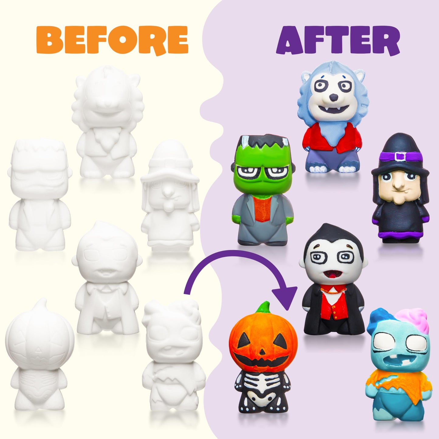 JOYIN Halloween Squishy Toys Coloring Craft Kit with 6 Different Characters, 6 Colors Paints, and 3 Paintbrushes, Art Craft Painting Kit DIY Set Halloween Party Games for Kids Activities Party Favors