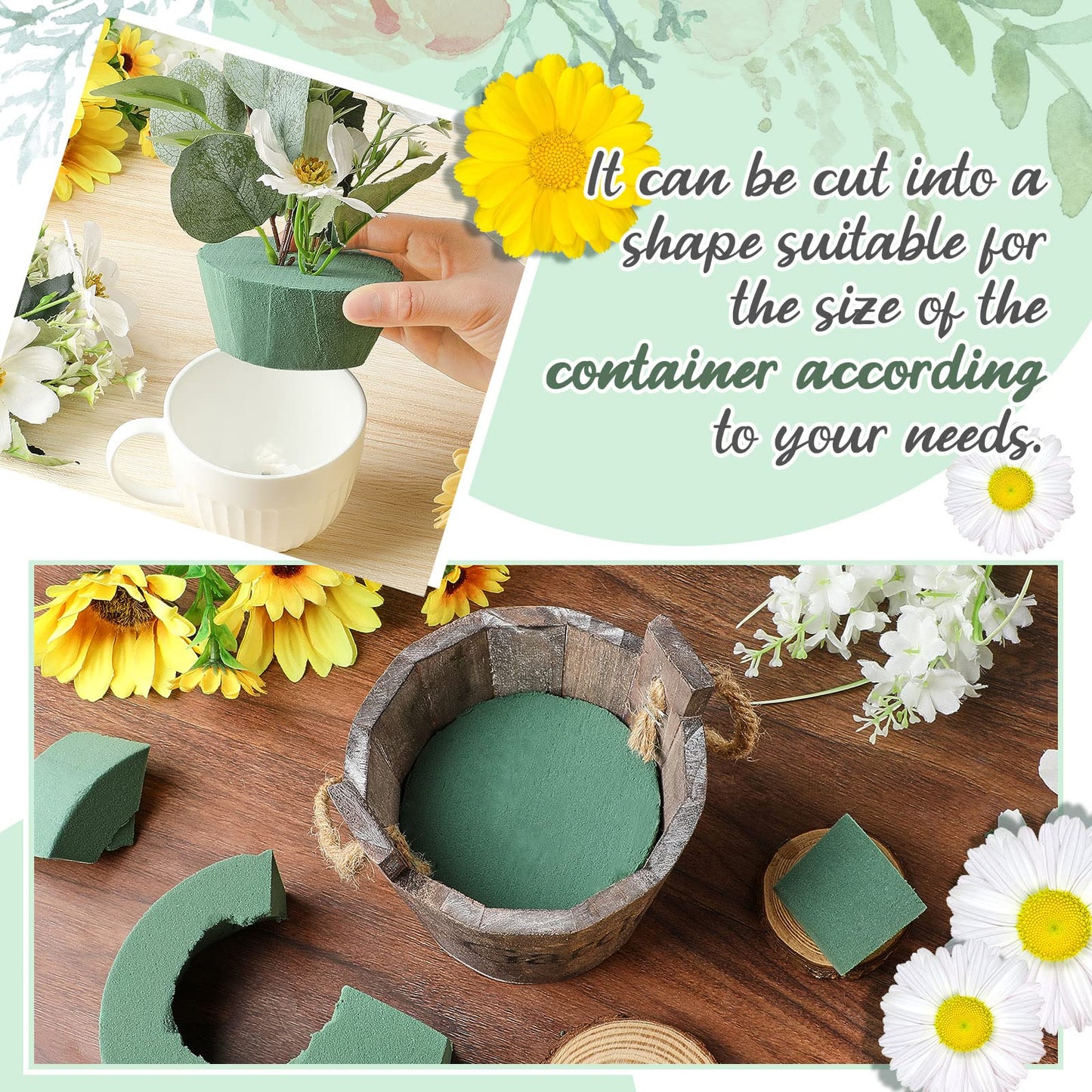 Lounsweer 24 Pcs Floral Foam Blocks 4.72 x 1.57 Florist Floral Round Foam Blocks Dry and Wet Green Foam for Flower Arrangement Fresh and Artificial Flowers Wedding Party Decoration Supplies