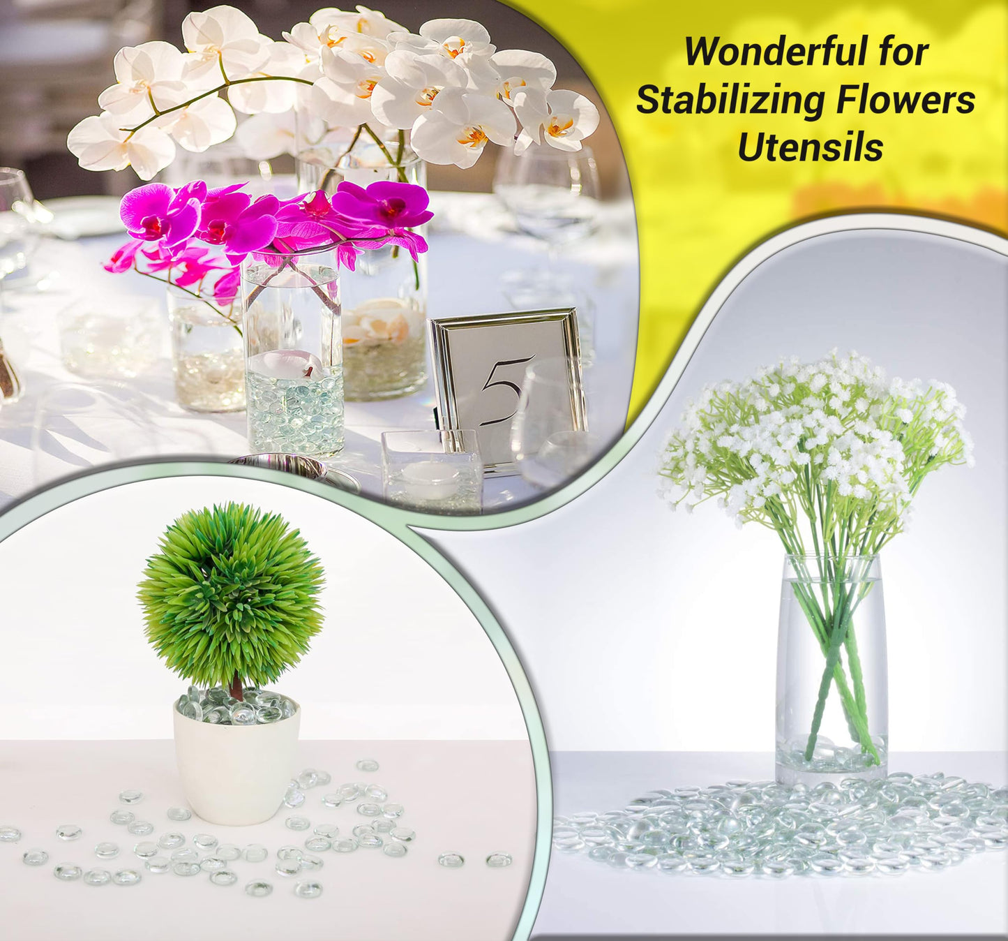 ARSUK Flat Glass Marbles, (2 LBS) Clear Glass Beads for Vases Fillers Decorative Stones, Gems, Fish Tank Rocks, Table Scatter, Glass Pebbles for Vases, Centerpieces Wedding Décor (200pcs,0.7–0.8")