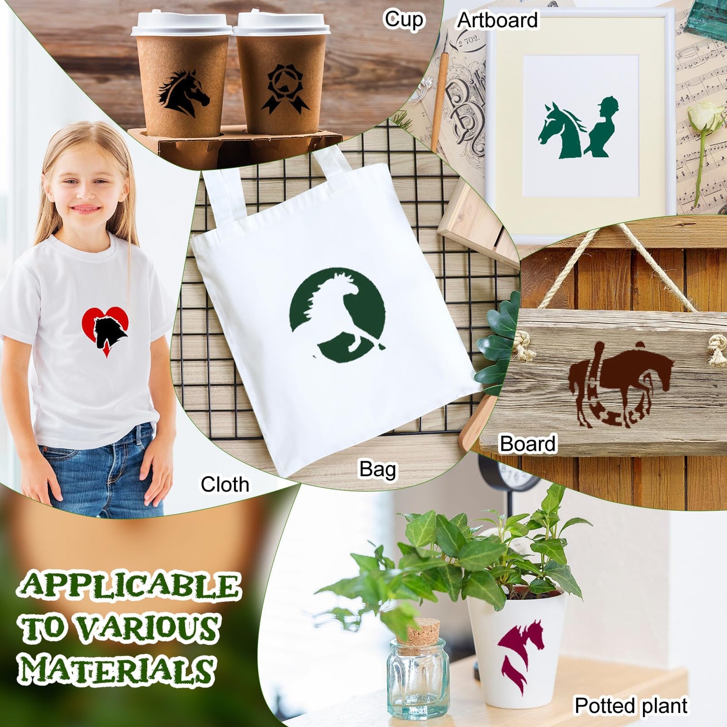 Marspark 66 Pcs Small Stencils for Crafts Reusable 3 Inch Stencils for Painting on Wood DIY Craft Paint Template for Wall Home Decor Card Rock Canvas Drawing Holiday (Horse)