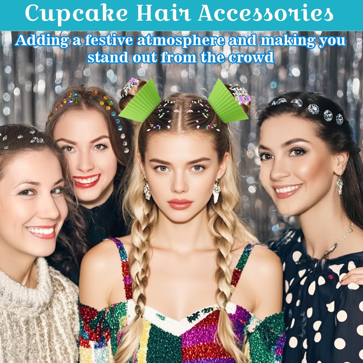 XANGNIER Hair Accessories Kits for Girls,Women,Kids,12 Pcs Cupcake Liners Hair Accessories Decorations for Crazy Day with 12 Clips and Silicone Decorative Granules